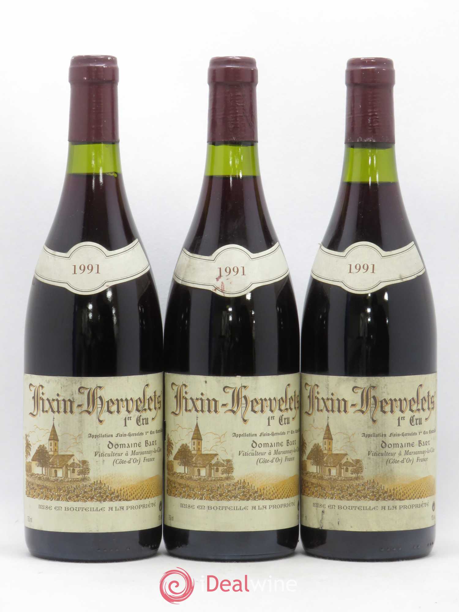 Fixin 1er Cru Hervelets Bart (Domaine) 1991 - Lot de 3 bouteilles - 0