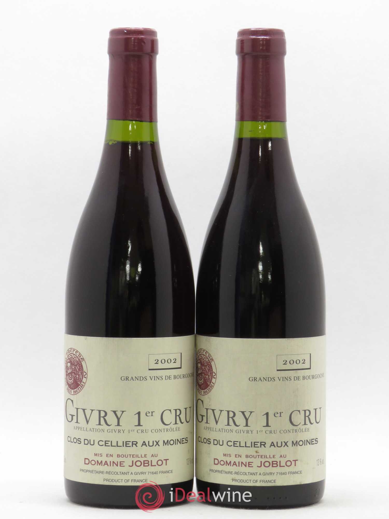 Givry 1er Cru Clos du Cellier aux Moines Joblot (Domaine) 2002 - Lot de 2 bouteilles - 0