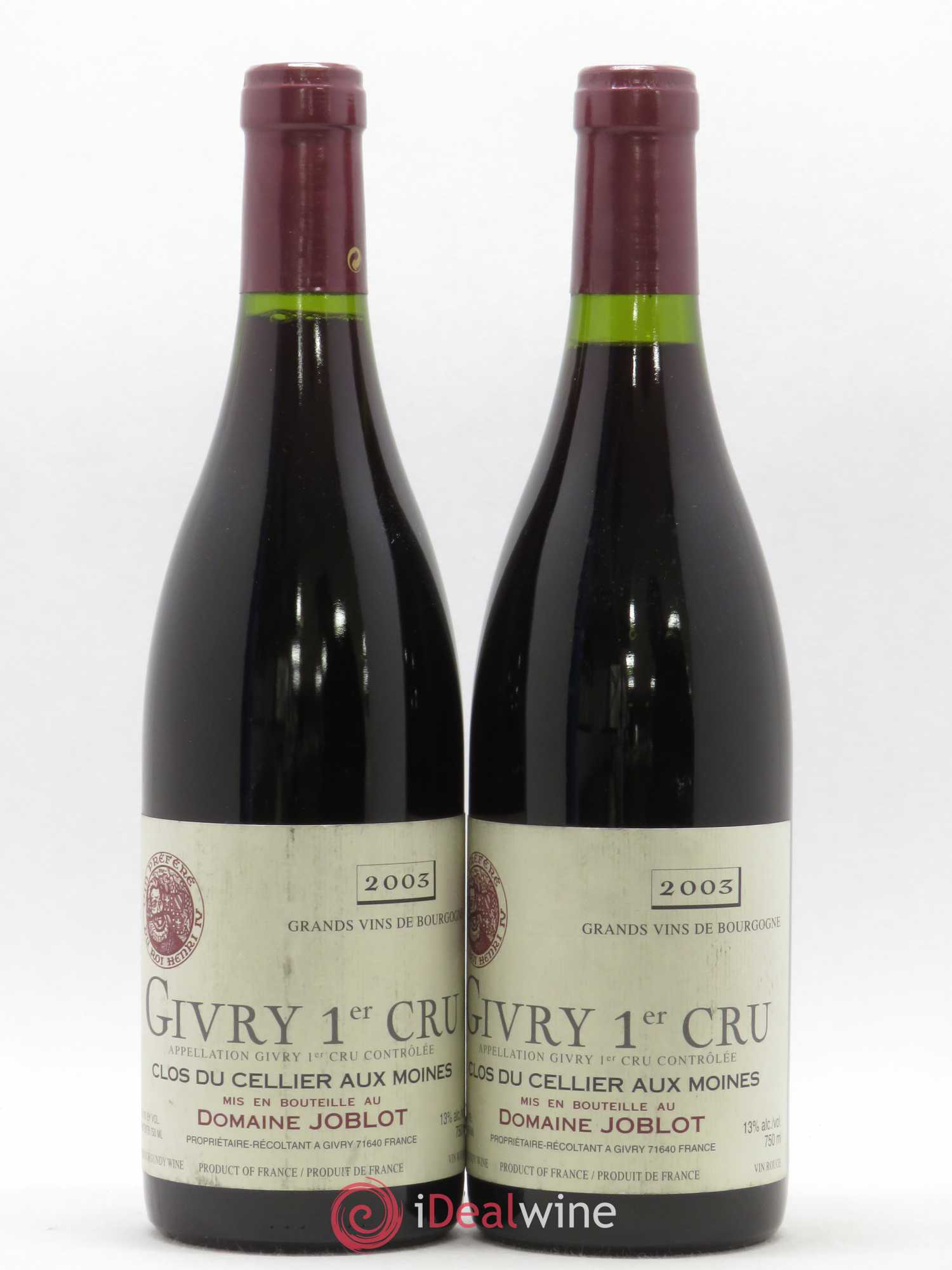 Givry 1er Cru Clos du Cellier aux Moines Joblot (Domaine) 2003 - Lot de 2 bouteilles - 0