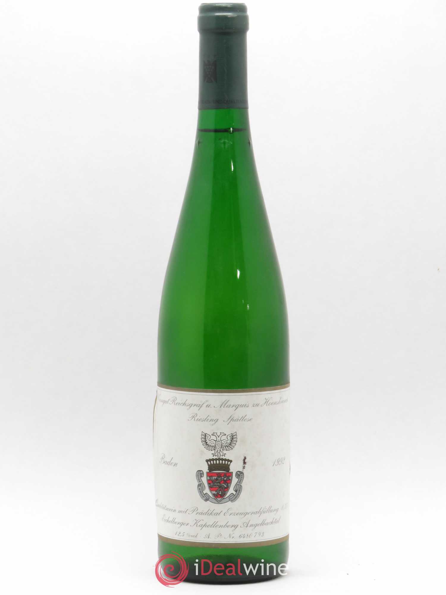 Riesling Spätlese Baden Eichelberger Kapellenberg Angelbastal Weingut Reichsgraf u. Marquis zu Hoensbroeck (sans prix de réserve) 1992 - Lotto di 1 bottiglia - 0