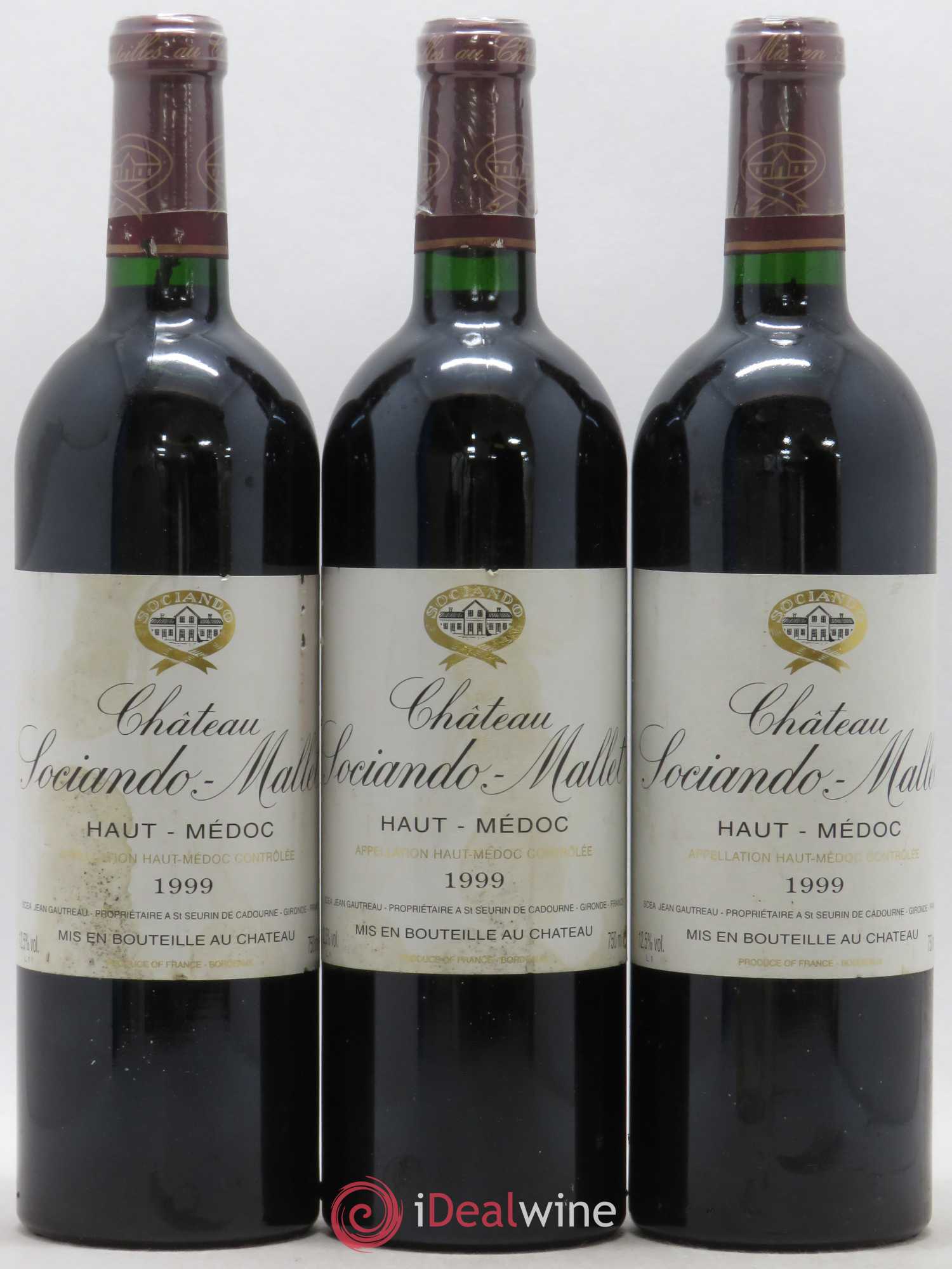 Château Sociando Mallet 1999 - Lot de 3 bouteilles - 0