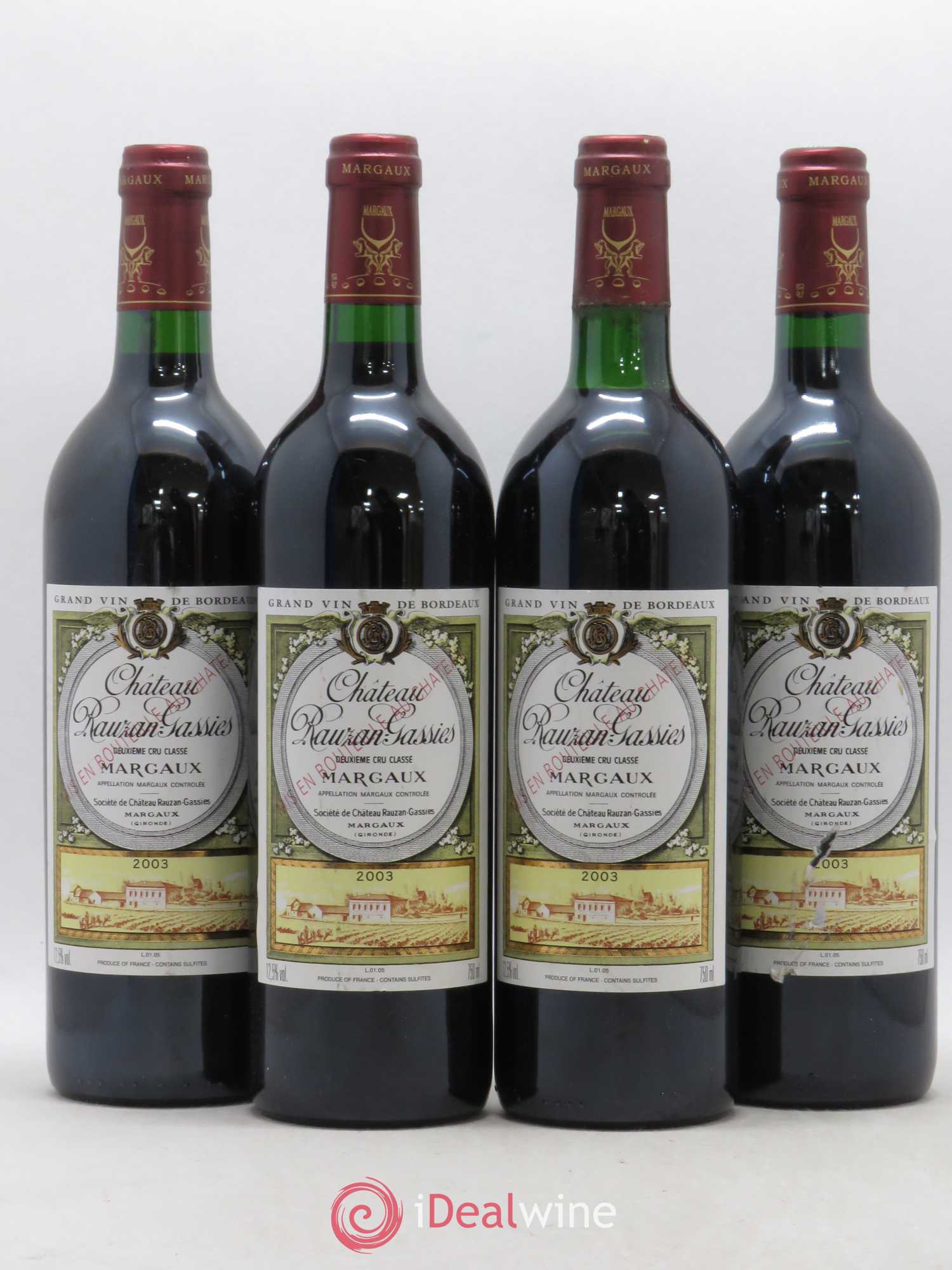 Château Rauzan-Gassies 2ème Grand Cru Classé 2003 - Lot de 4 bouteilles - 0