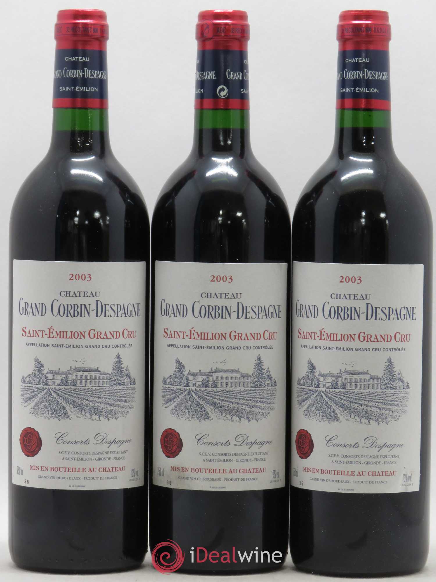 Château Grand Corbin Grand Cru Classé 2003 - Lot de 12 bouteilles - 1