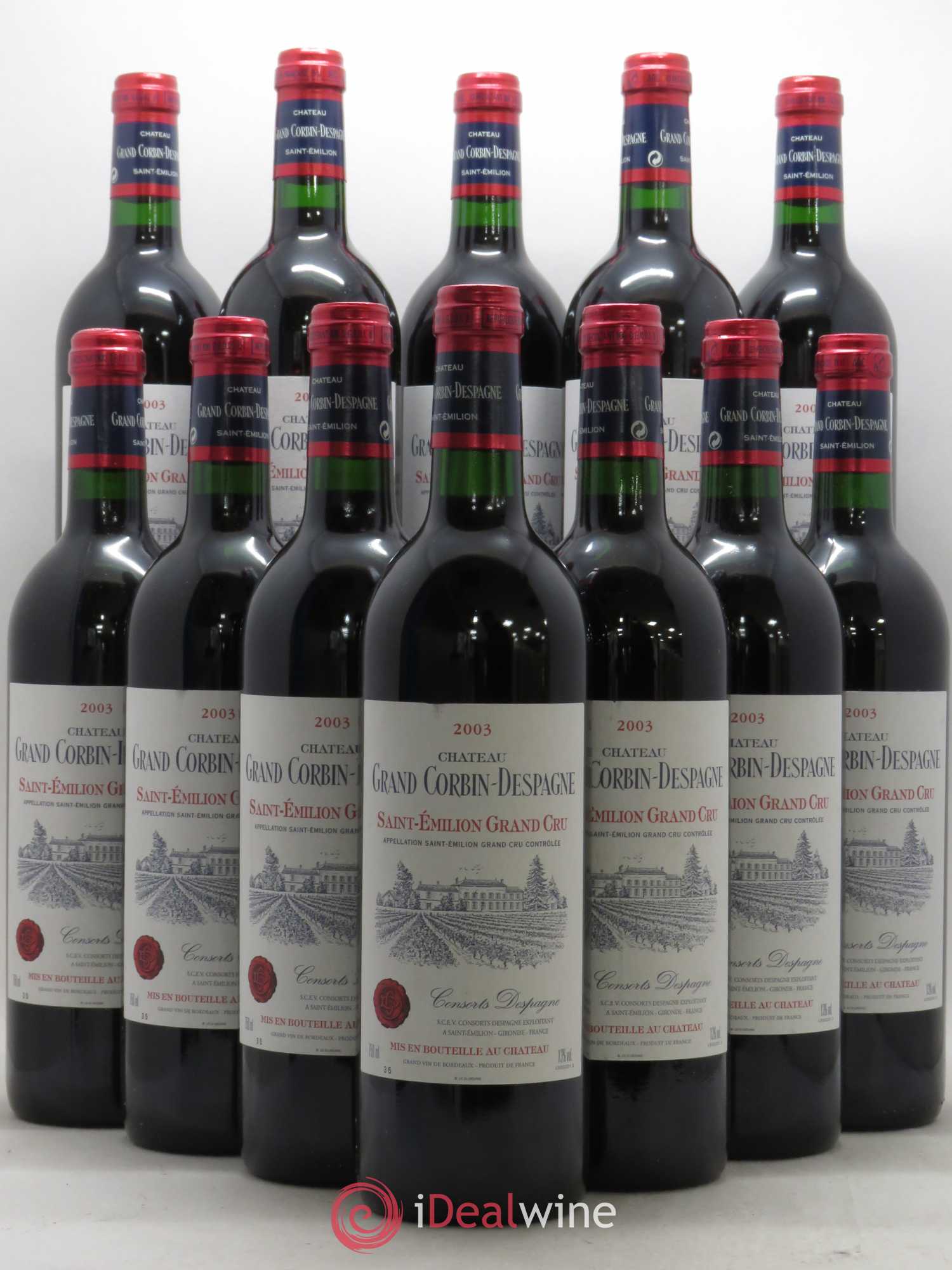 Château Grand Corbin Grand Cru Classé 2003 - Lot de 12 bouteilles - 0