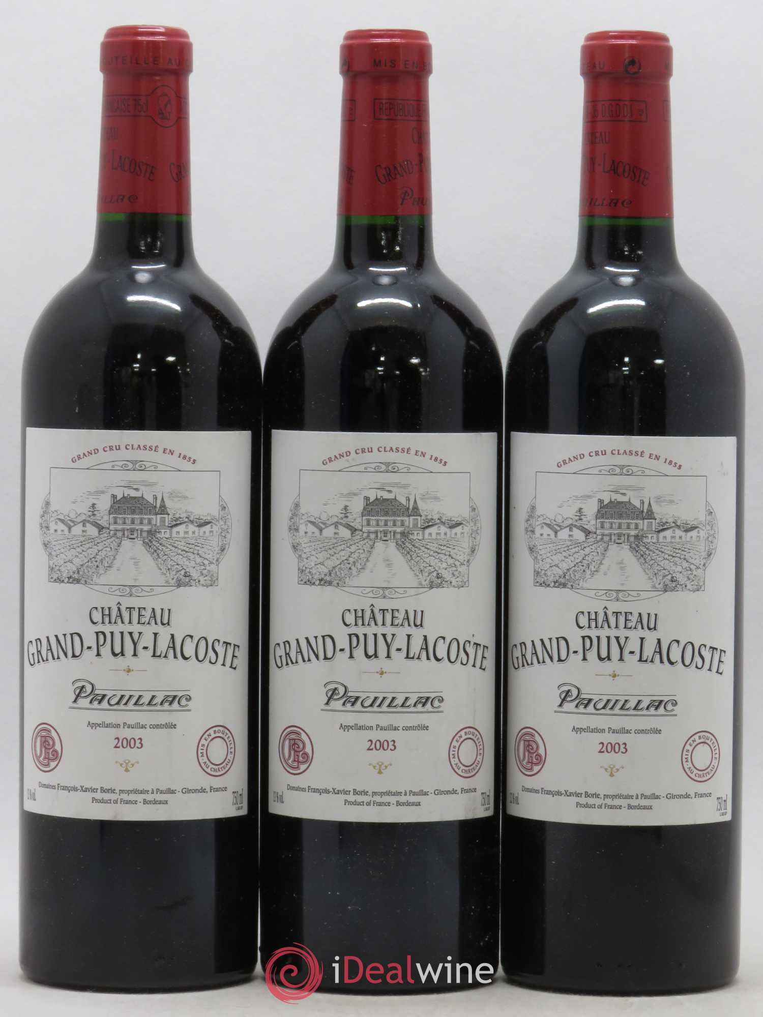 Château Grand Puy Lacoste 5ème Grand Cru Classé 2003 - Lot de 3 bouteilles - 0