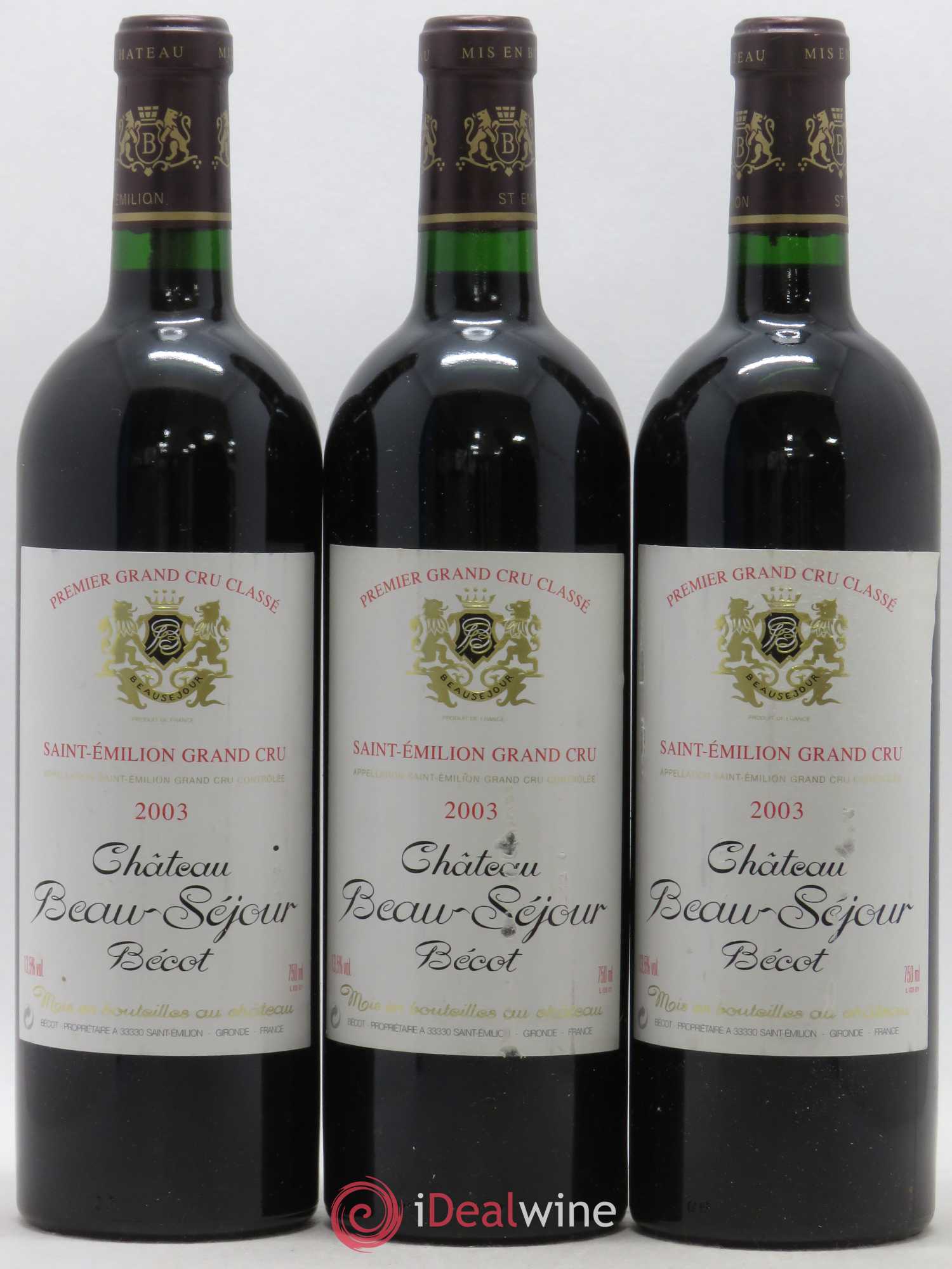 Château Beau-Séjour Bécot 1er Grand Cru Classé B 2003 - Lot de 3 bouteilles - 0