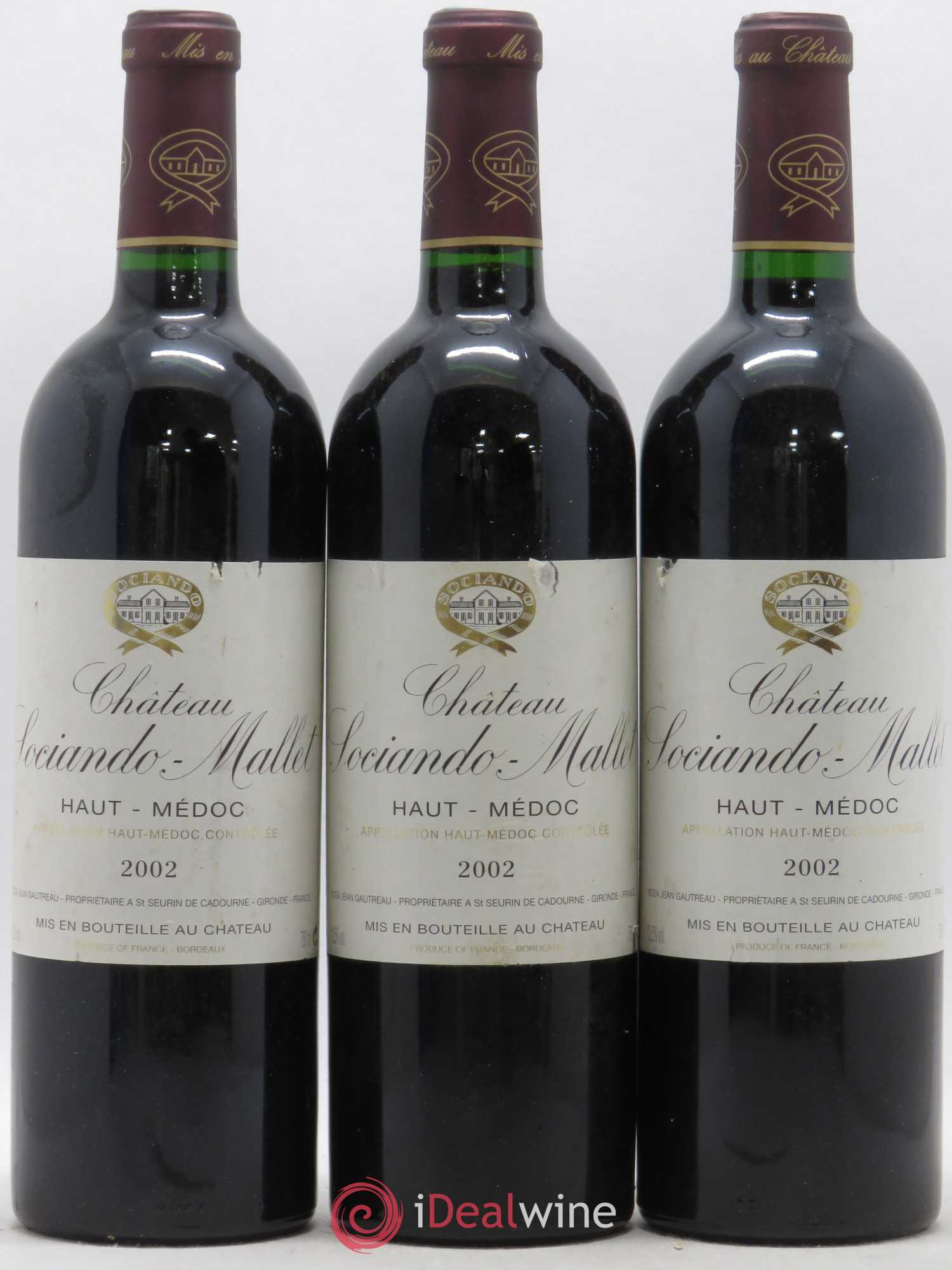 Château Sociando Mallet 2002 - Lot de 3 bouteilles - 0