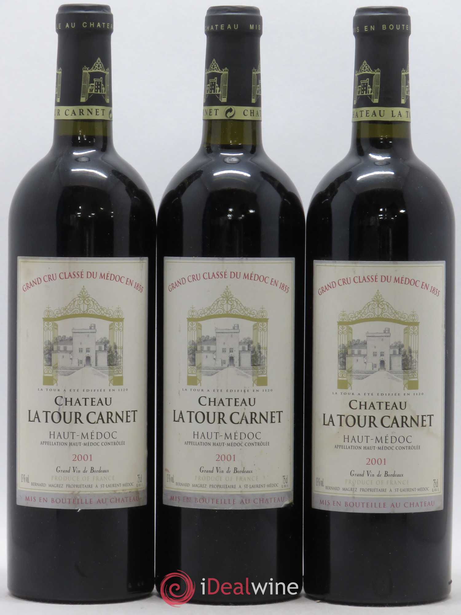 Château la Tour Carnet 4ème Grand Cru Classé 2001 - Lot de 3 bouteilles - 0