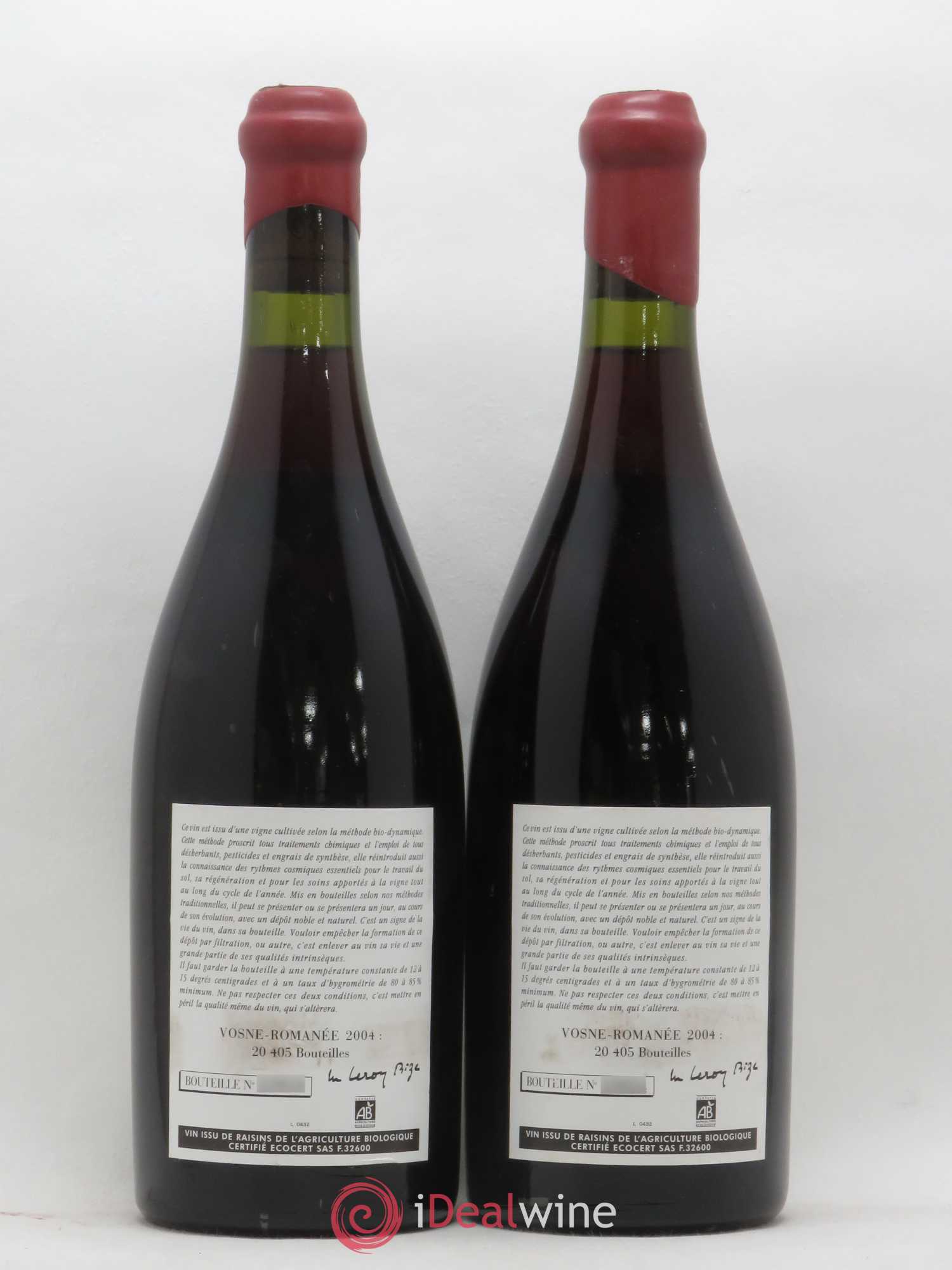 Vosne-Romanée Leroy (Domaine) 2004 - Lot de 2 bouteilles - 1