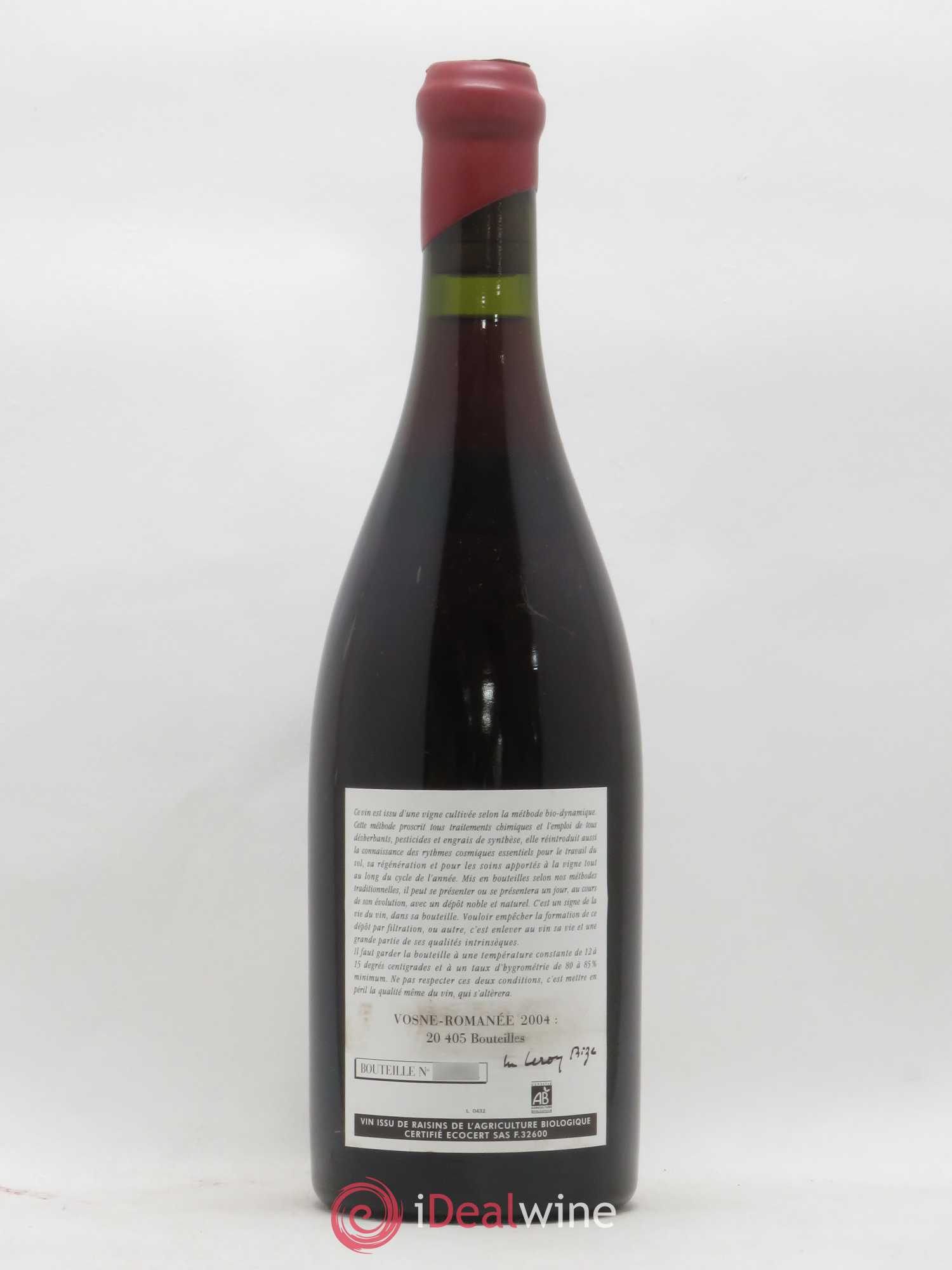 Vosne-Romanée Leroy (Domaine) 2004 - Lot de 1 bouteille - 1