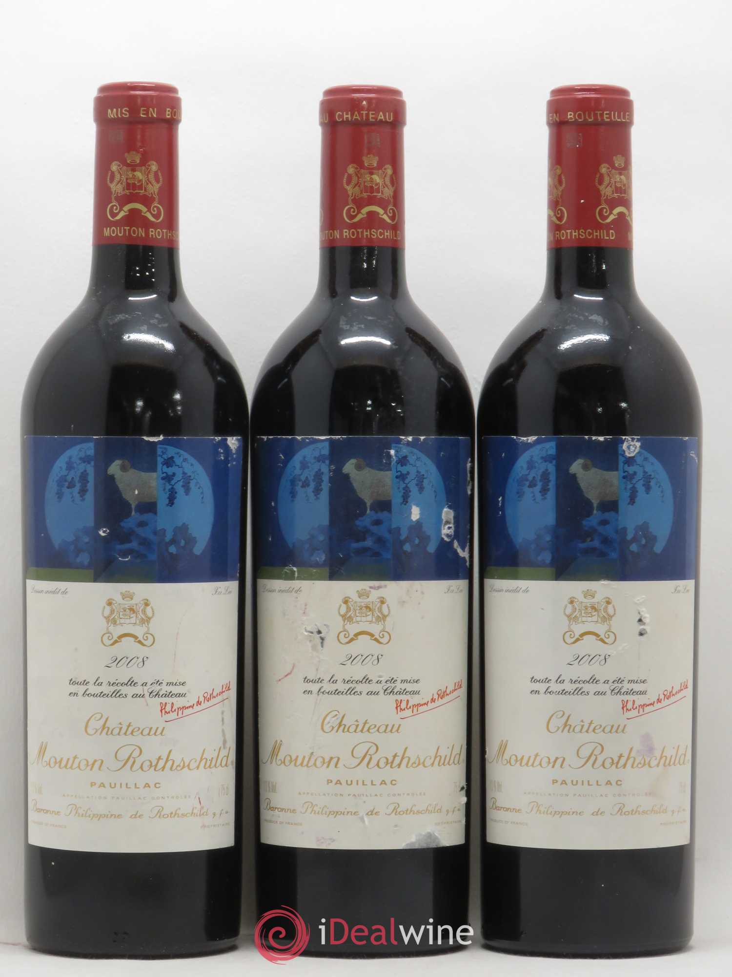 Château Mouton Rothschild 1er Grand Cru Classé 2008 - Lot de 3 bouteilles - 0