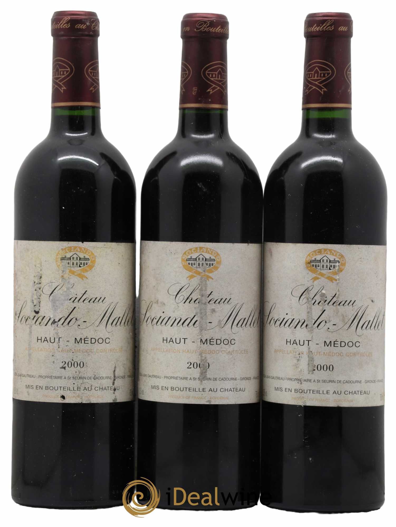 Château Sociando Mallet 2000 - Lot de 3 bouteilles - 0