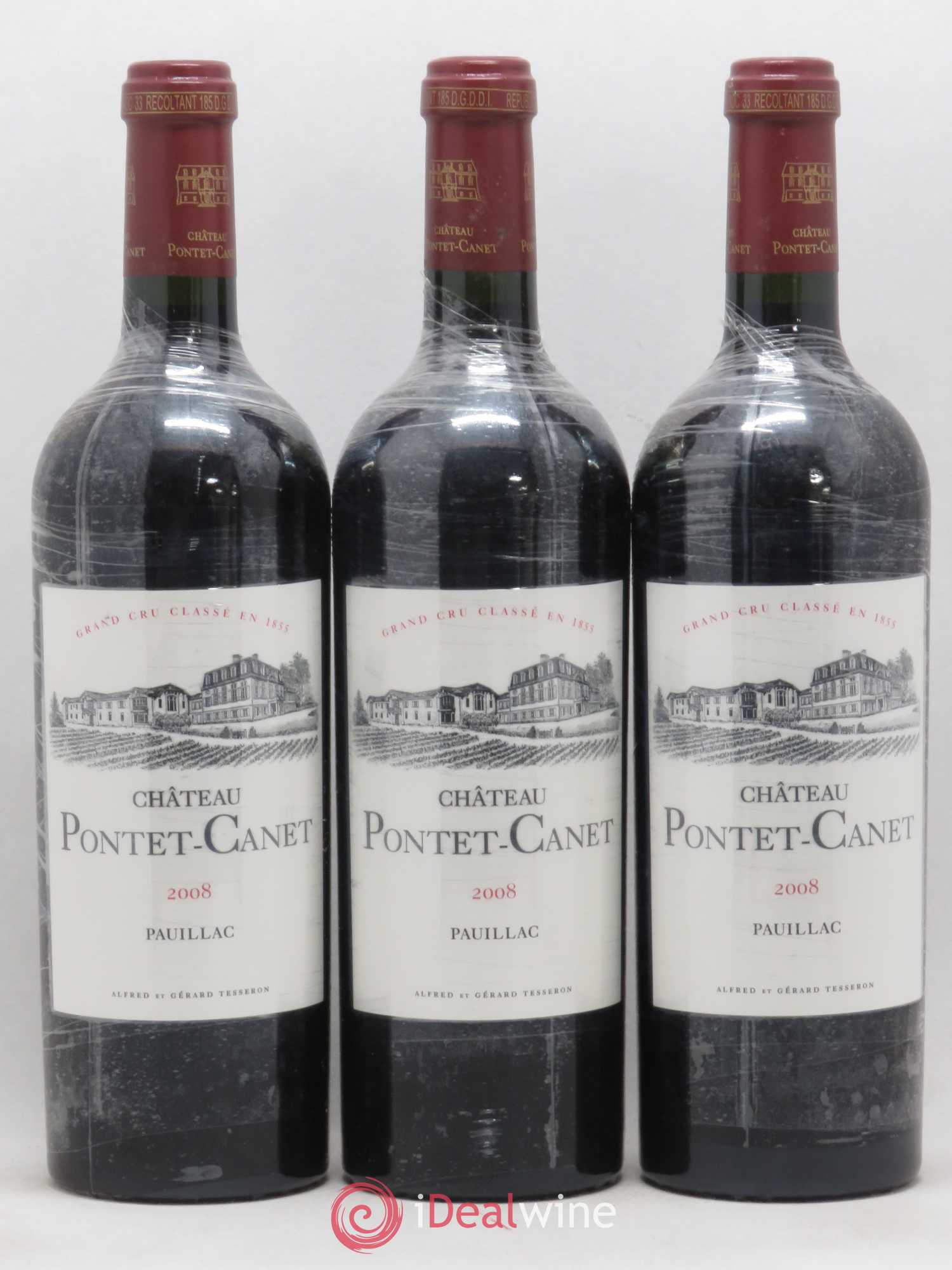Château Pontet Canet 5ème Grand Cru Classé 2008 - Lot de 3 bouteilles - 0