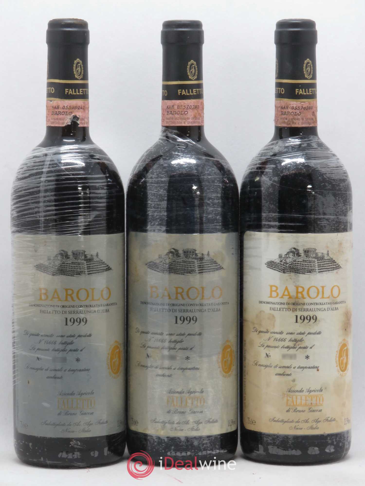 Barolo DOCG Falletto di Serralunga d'Alba Falletto - Bruno Giacosa 1999 - Lot de 3 bouteilles - 0