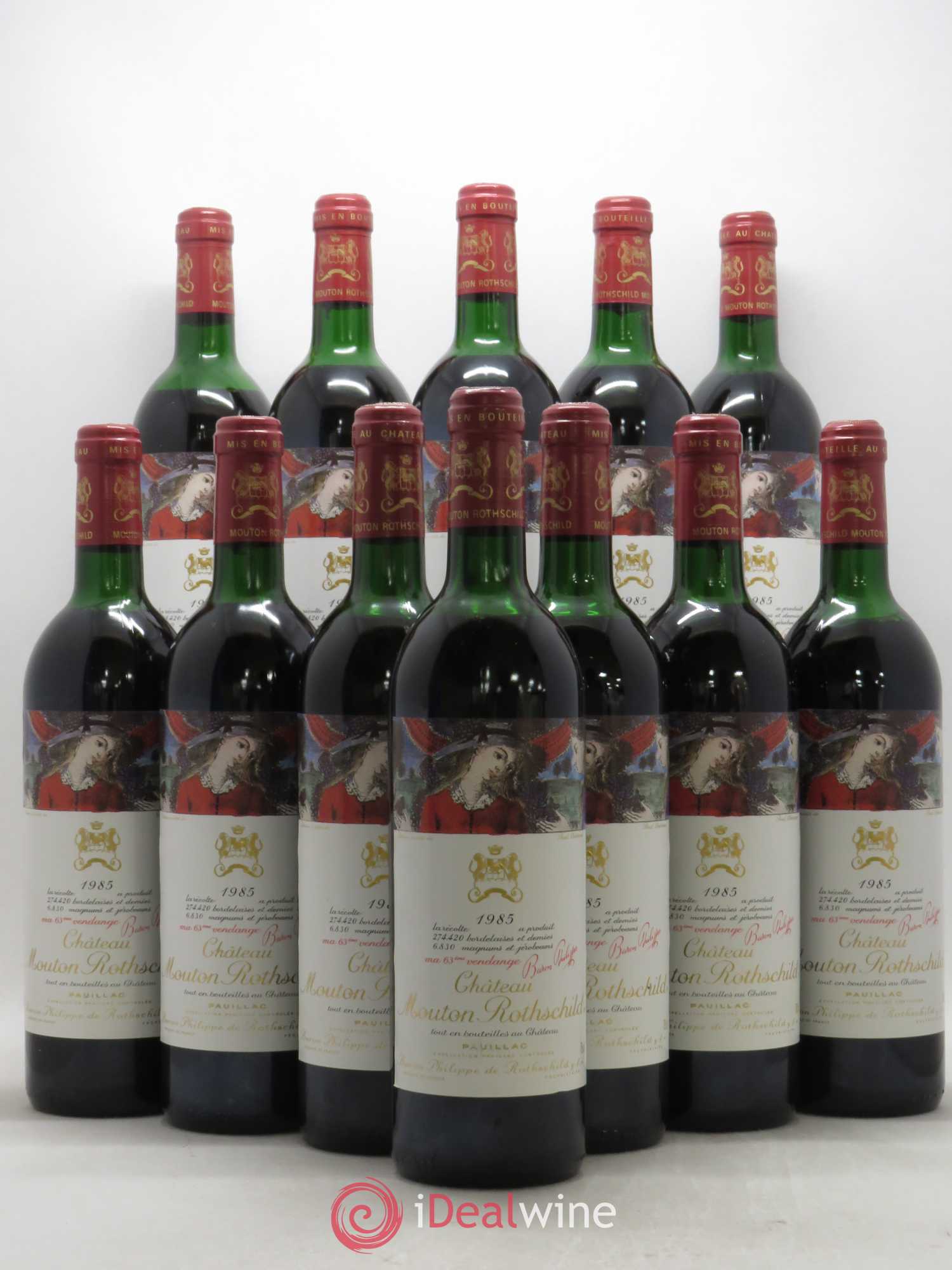 Château Mouton Rothschild 1er Grand Cru Classé 1985 - Lot de 12 bouteilles - 0