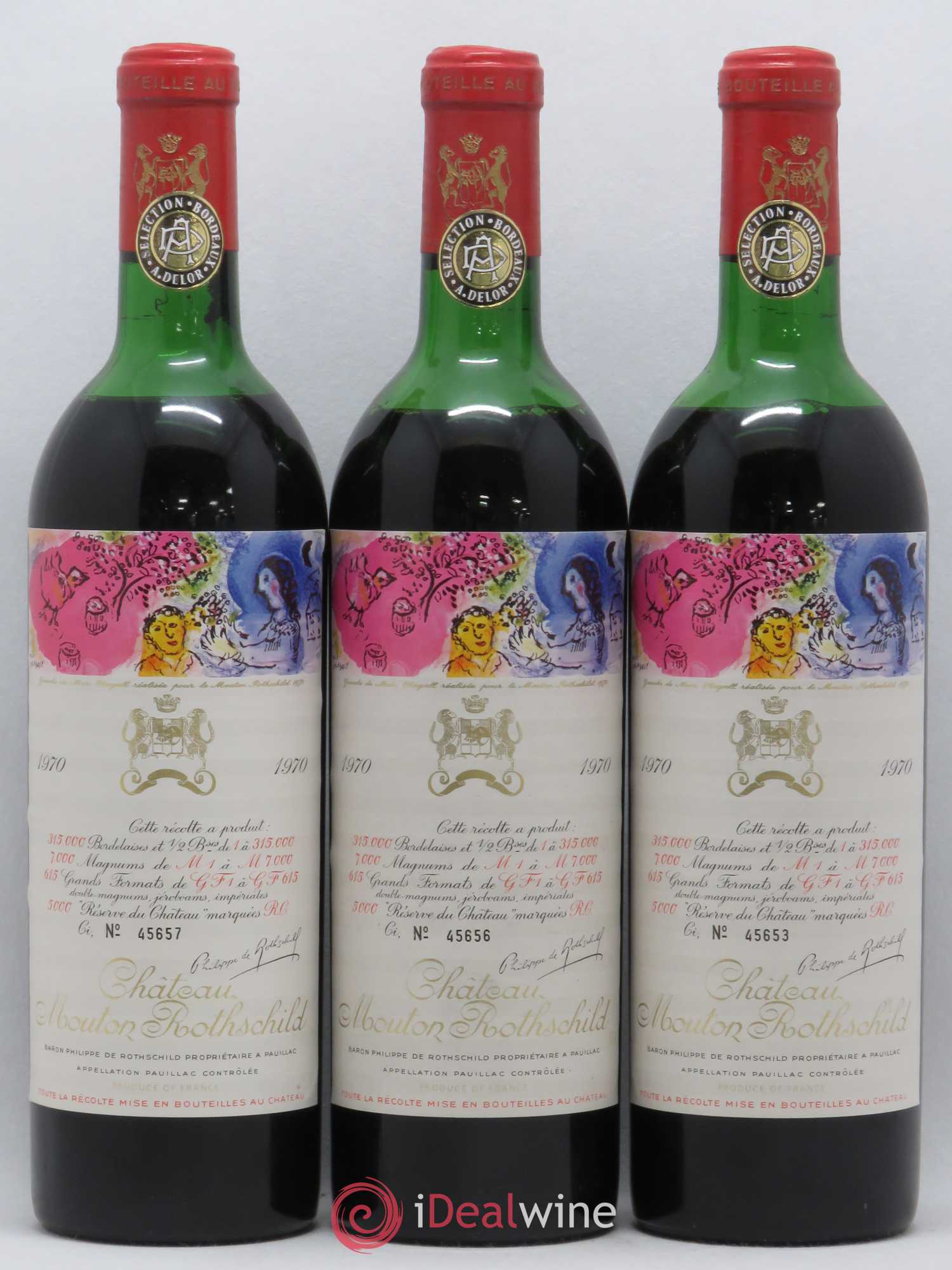 Château Mouton Rothschild 1er Grand Cru Classé 1970 - Lot of 3 bottles - 0