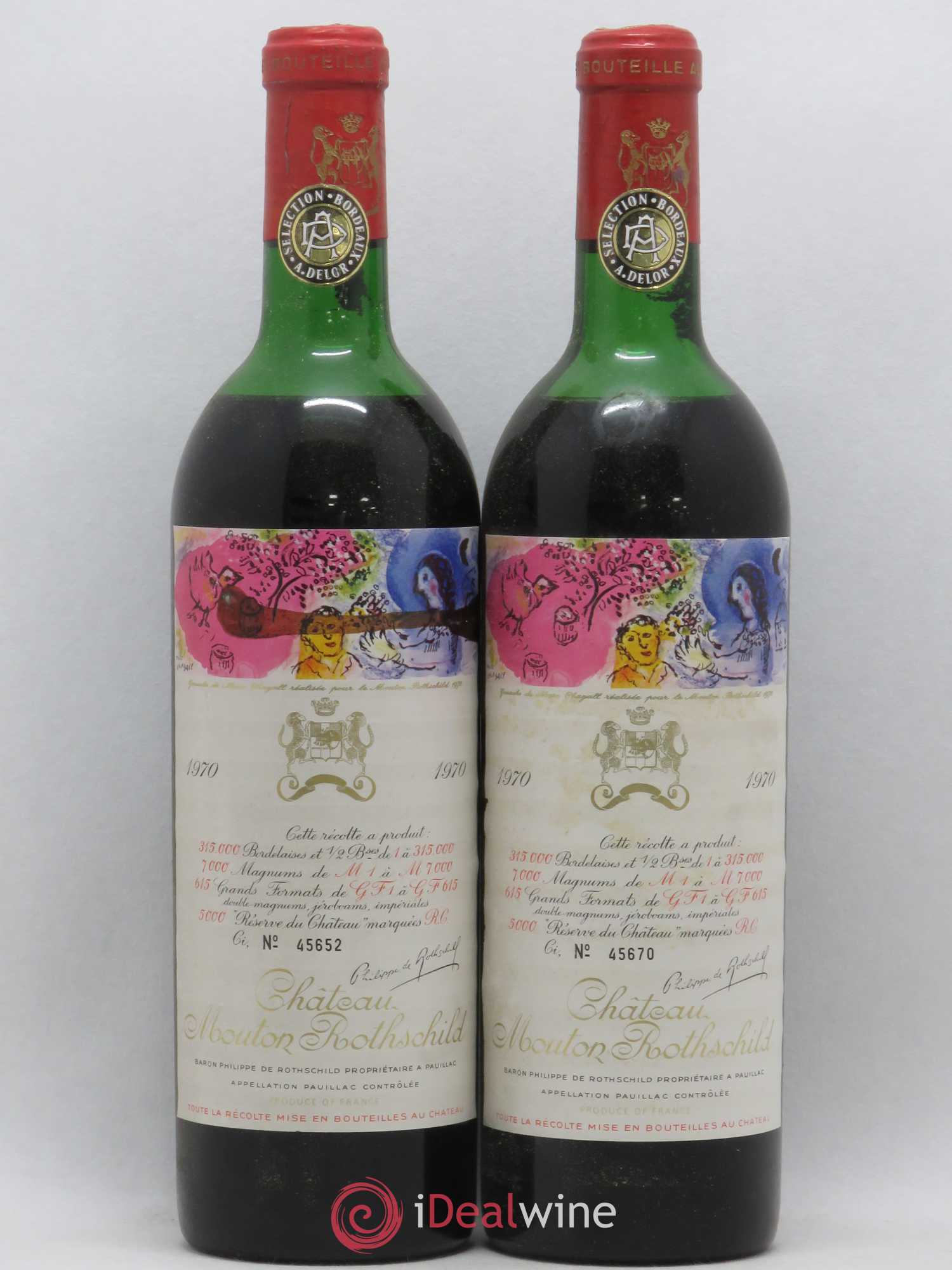Château Mouton Rothschild 1er Grand Cru Classé 1970 - Lot de 2 bouteilles - 0