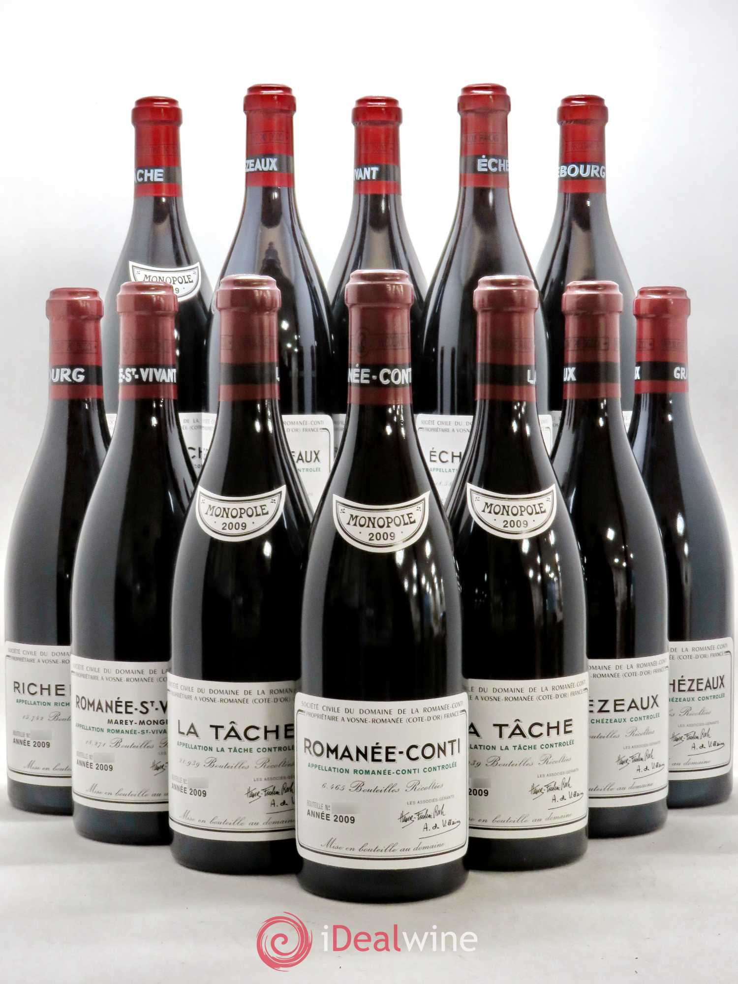 Assortiment 2009 du Domaine de la Romanée-Conti Domaine de la Romanée-Conti 2 caisses (1 Romanée Conti - 2 Romanée Saint Vivant - 3 La Tache - 2 Richebourg - 2 Echézeaux - 2 Grands Echézeaux) 2009 - Lotto di 12 bottiglie - 0