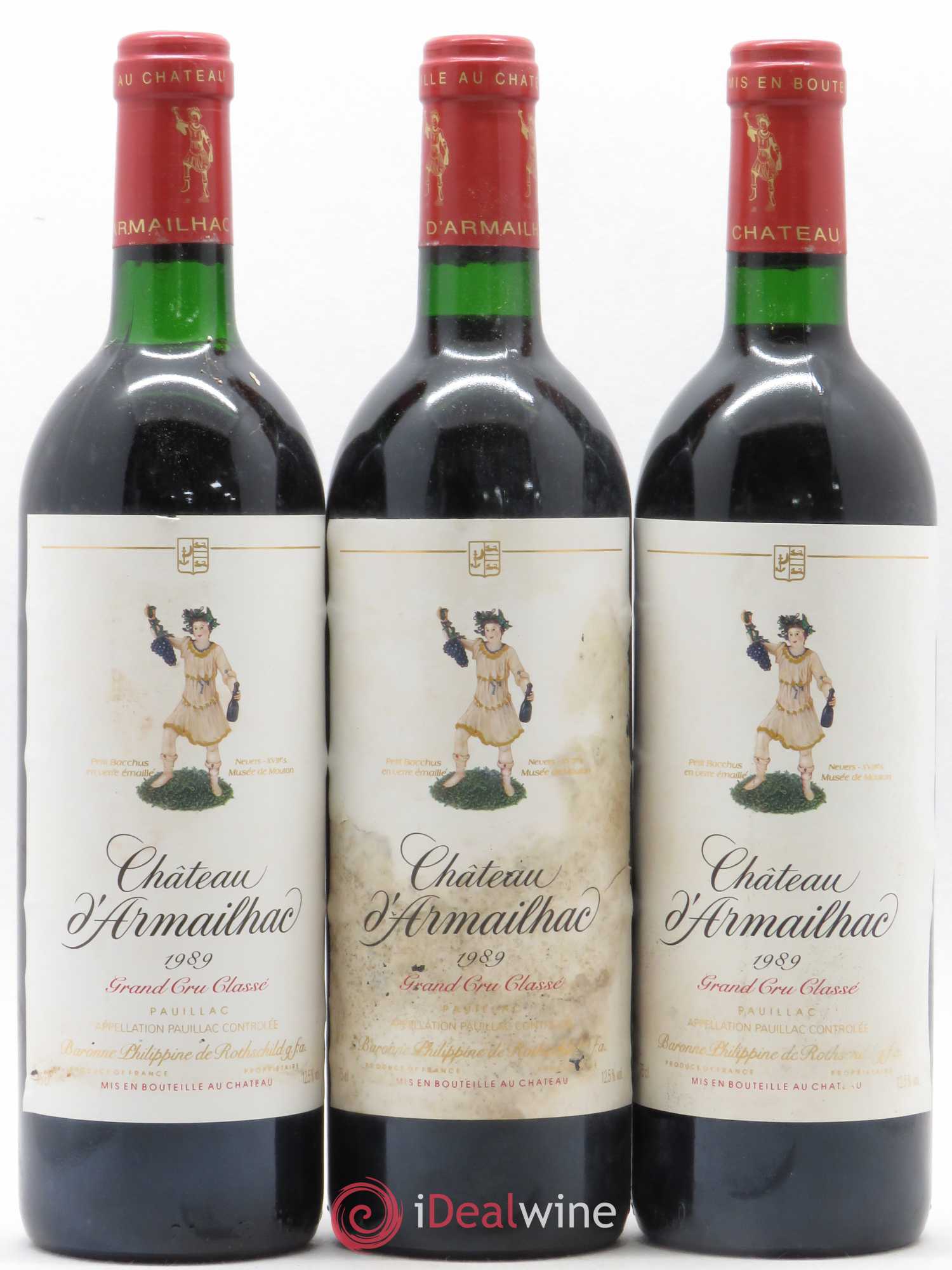 Château d' Armailhac - Mouton Baron(ne) Philippe 5ème Grand Cru Classé 1989 - Lot de 3 bouteilles - 0