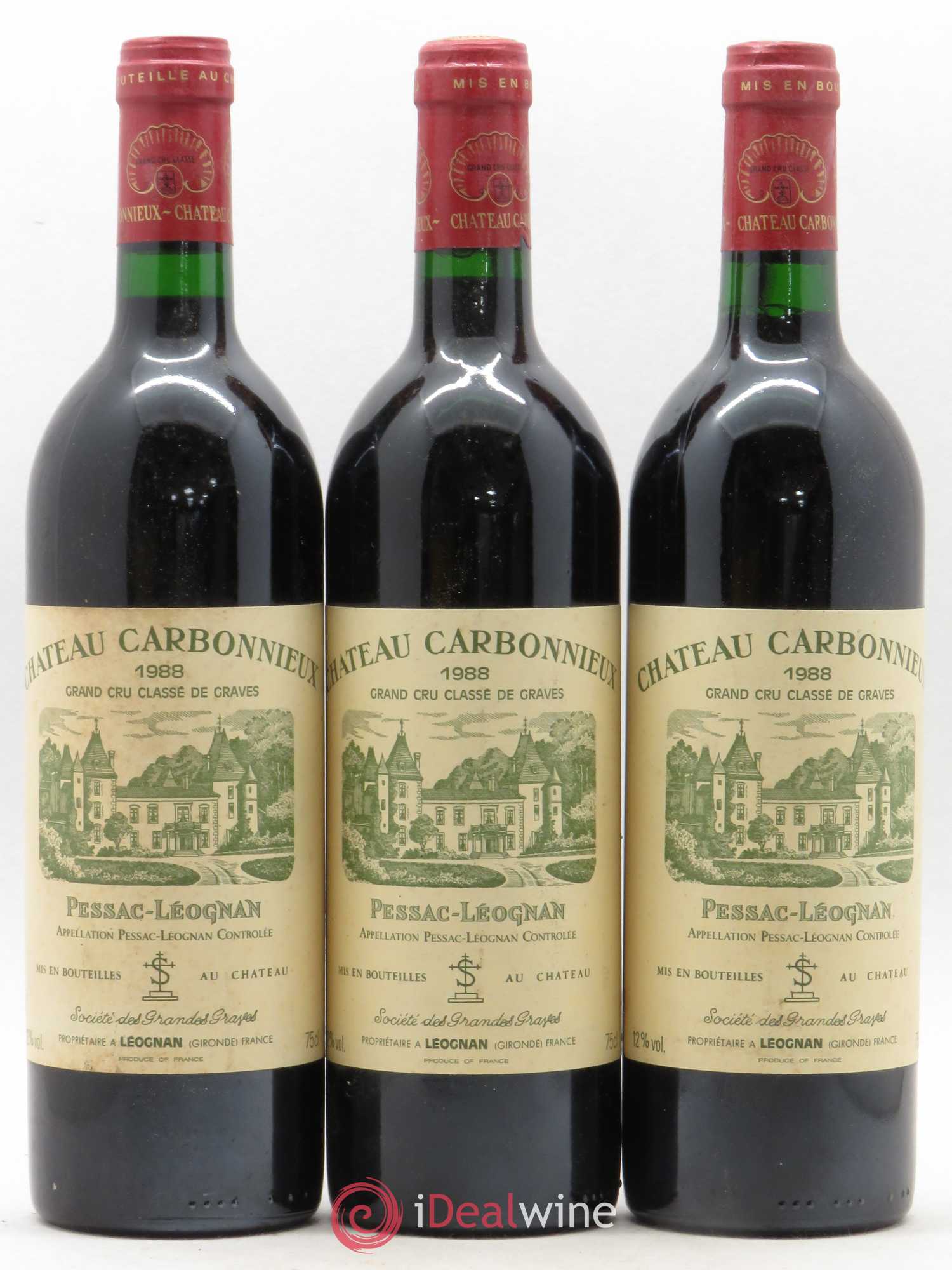 Château Carbonnieux Cru Classé de Graves 1988 - Lot de 3 bouteilles - 0
