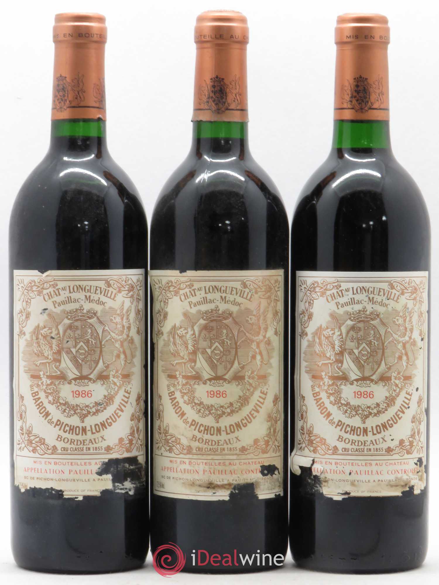 Pichon Longueville Baron 2ème Grand Cru Classé 1986 - Lot de 3 bouteilles - 0
