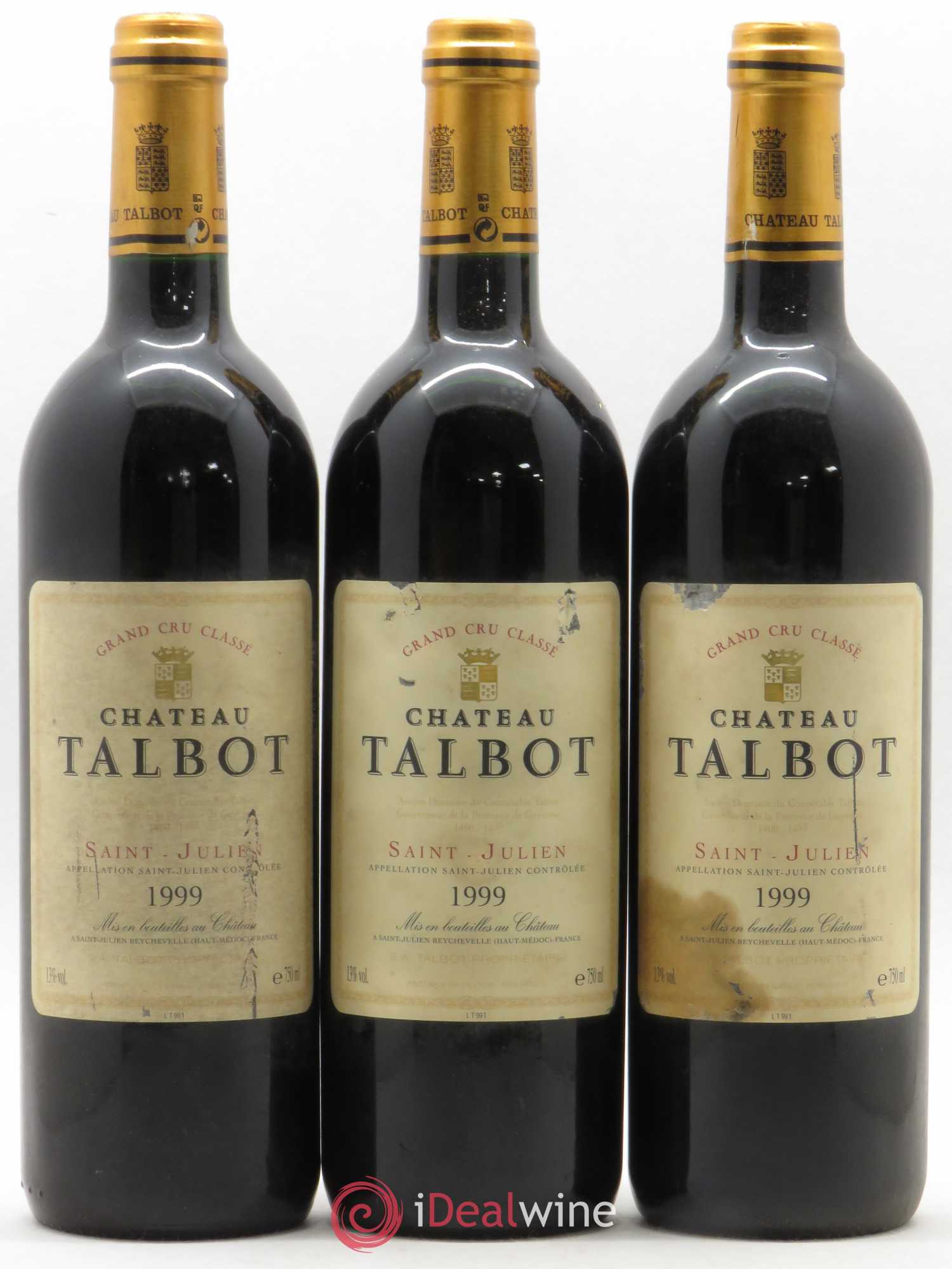 Château Talbot 4ème Grand Cru Classé 1999 - Lot de 3 bouteilles - 0