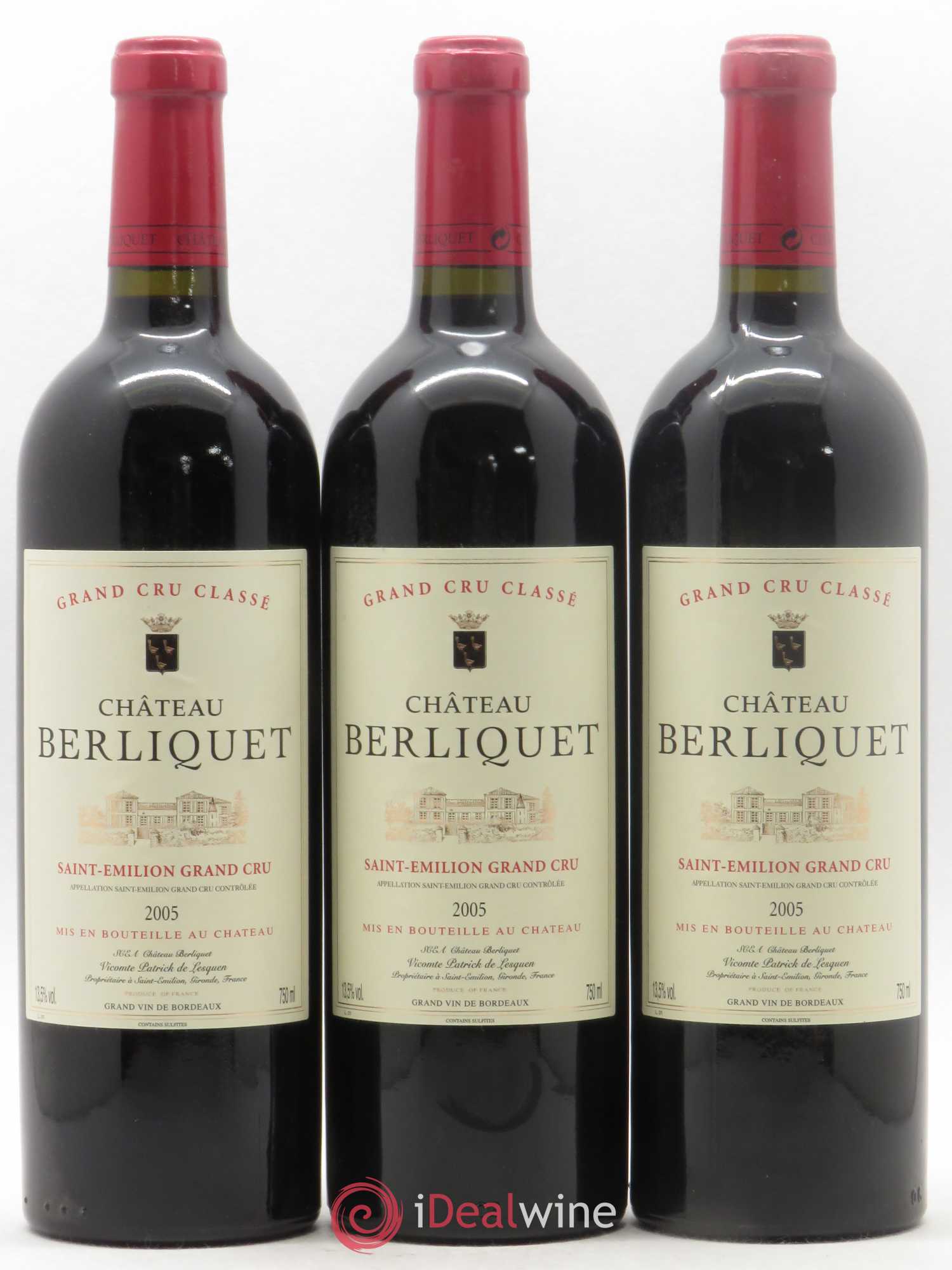 Château Berliquet Grand Cru Classé 2005 - Lot de 3 bouteilles - 0