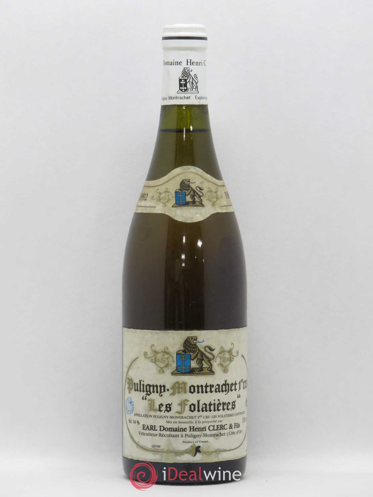 Puligny-Montrachet 1er Cru Les Folatières Henri Clerc 1992 - Posten von 1 Flasche - 0