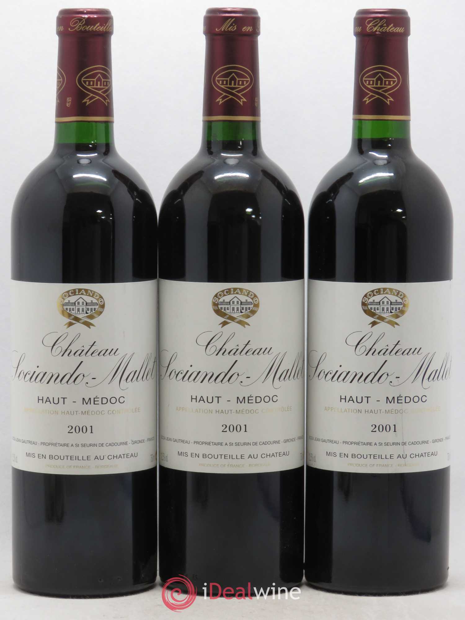 Château Sociando Mallet 2001 - Lot de 3 bouteilles - 0