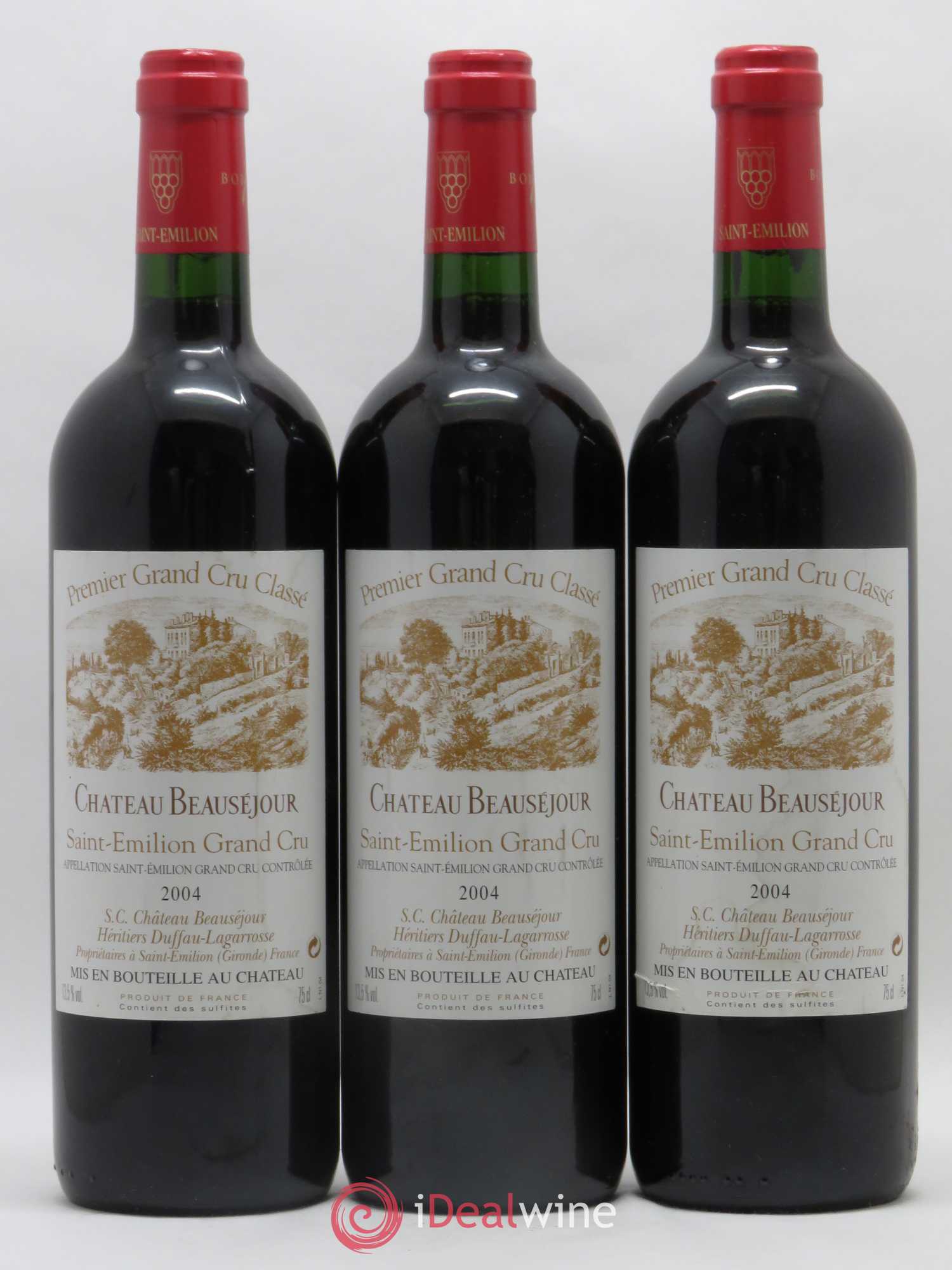 Château Beauséjour (Duffau-Lagarrosse) 1er Grand Cru Classé B 2004 - Lot de 3 bouteilles - 0
