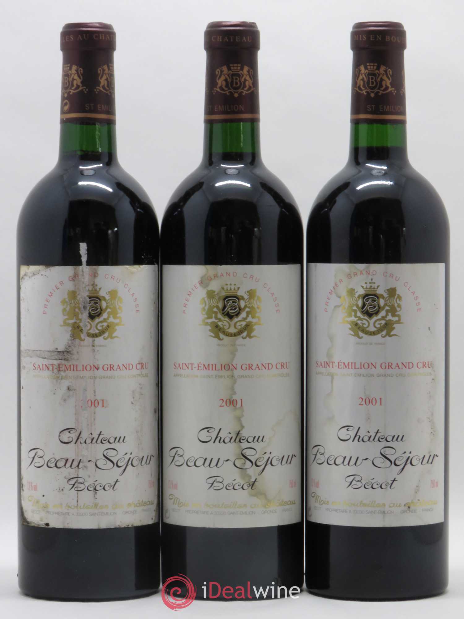 Château Beau-Séjour Bécot 1er Grand Cru Classé B 2001 - Lot de 3 bouteilles - 0