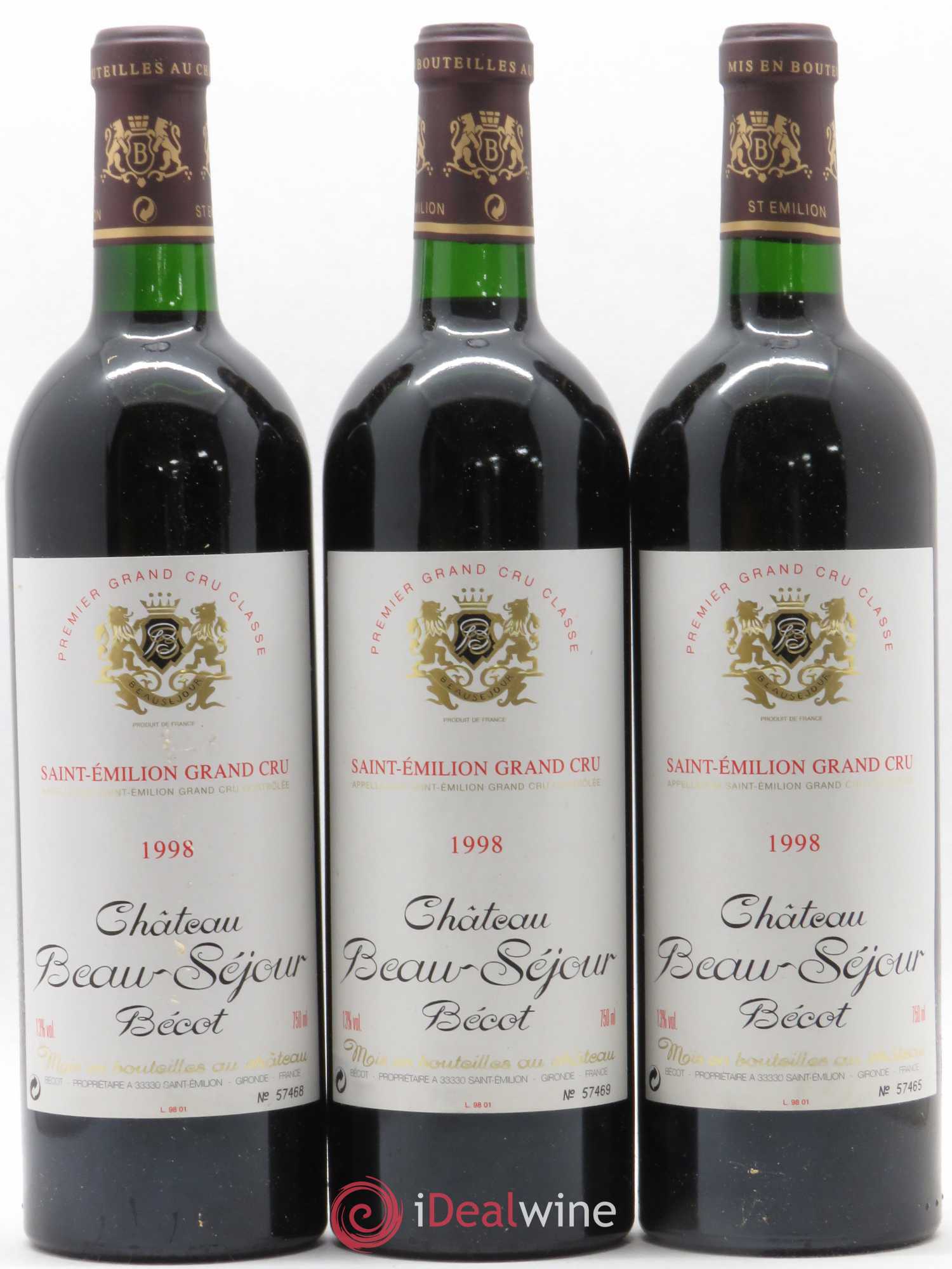 Château Beau-Séjour Bécot 1er Grand Cru Classé B 1998 - Lot de 6 bouteilles - 1