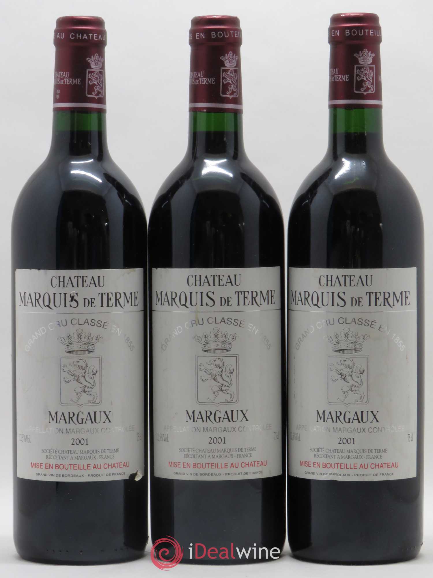 Château Marquis de Terme 4ème Grand Cru Classé 2001 - Lot de 3 bouteilles - 0