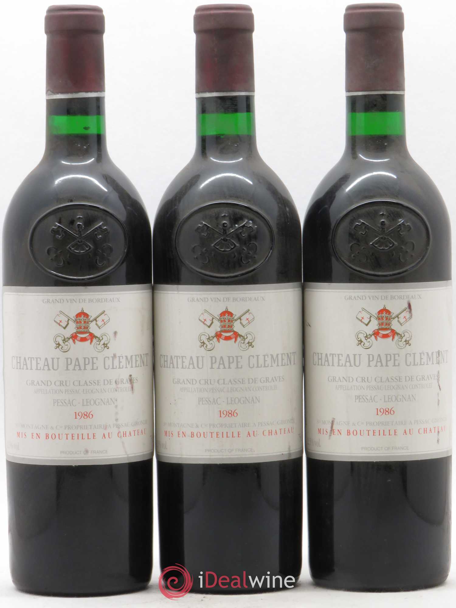 Château Pape Clément Cru Classé de Graves 1986 - Lot de 3 bouteilles - 0