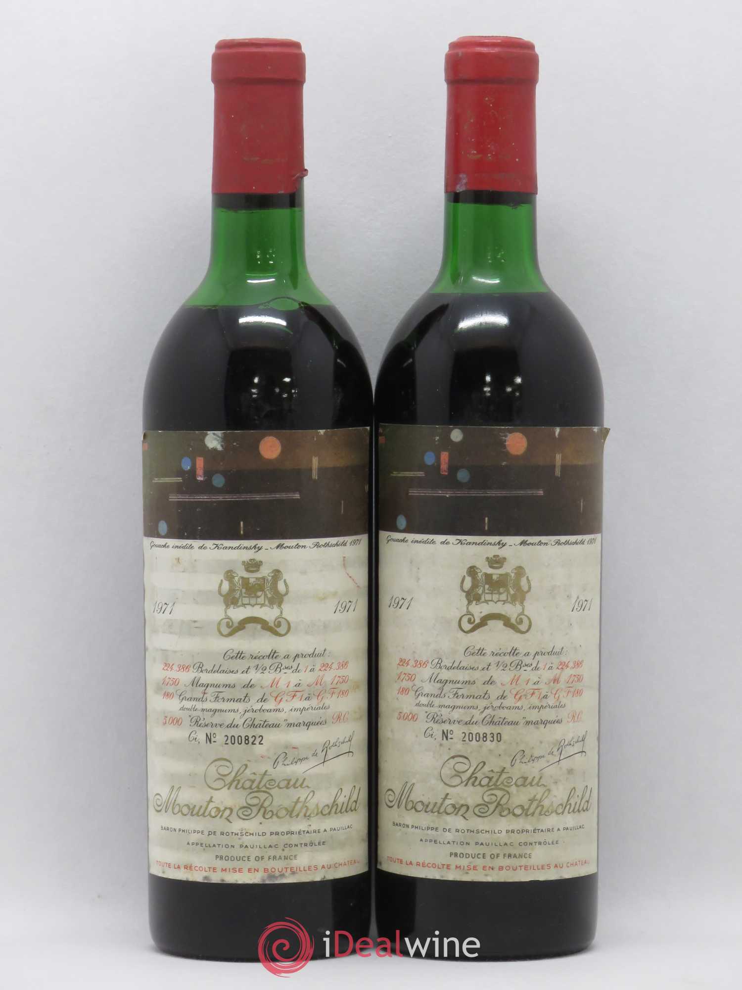 Château Mouton Rothschild 1er Grand Cru Classé 1971 - Lot de 2 bouteilles - 0
