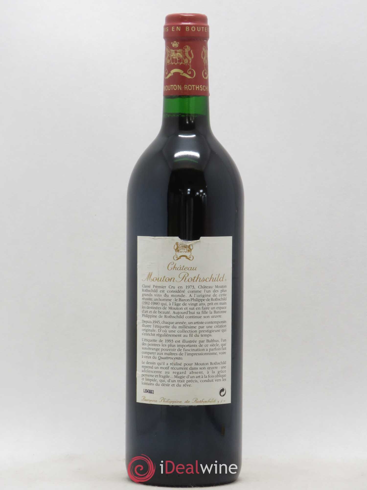 Château Mouton Rothschild 1er Grand Cru Classé 1993 - Lot de 1 bouteille - 1