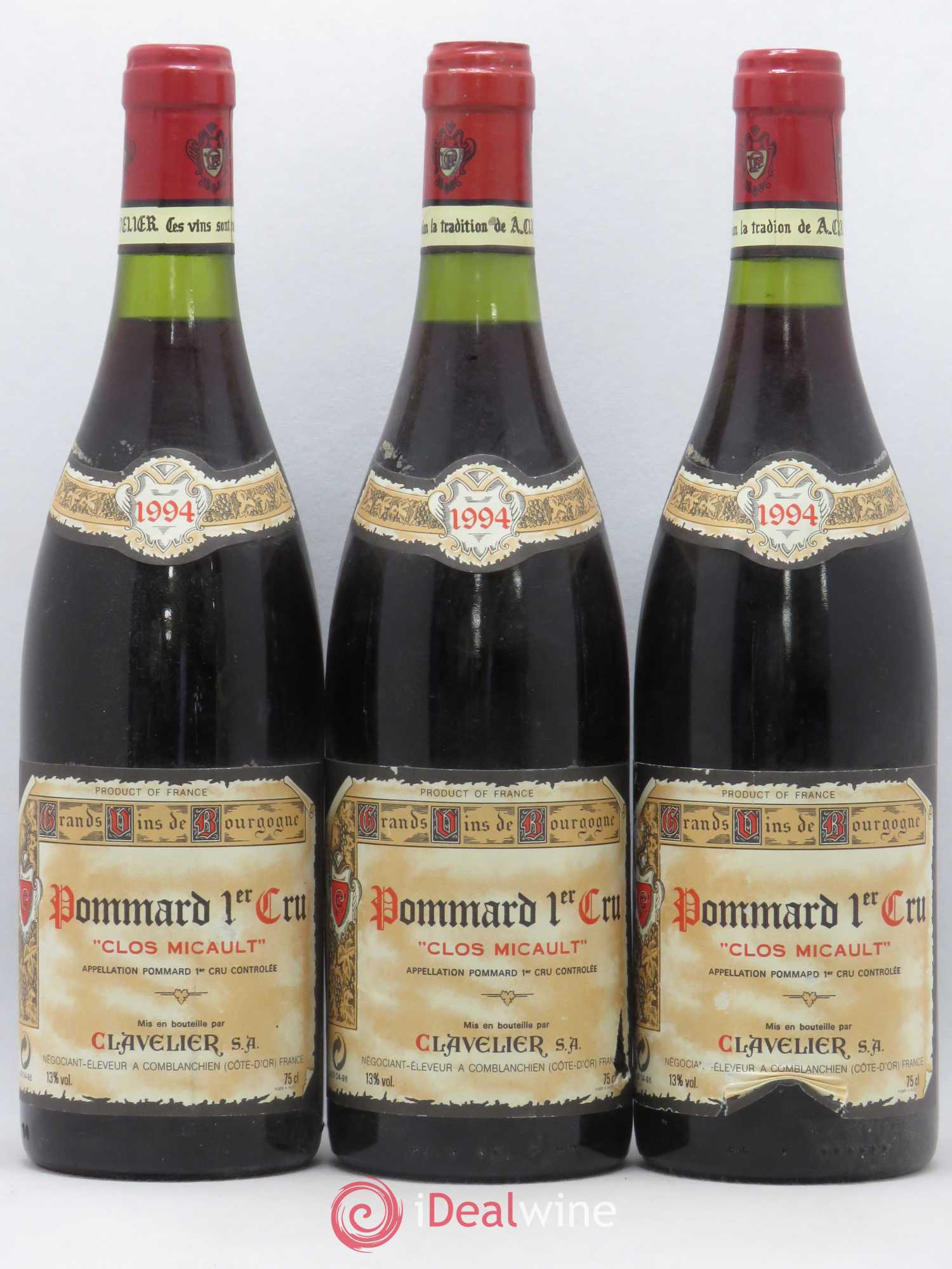 Pommard 1er Cru Clos Micault Clavelier S.A. 1994 - Posten von 3 Flaschen - 0