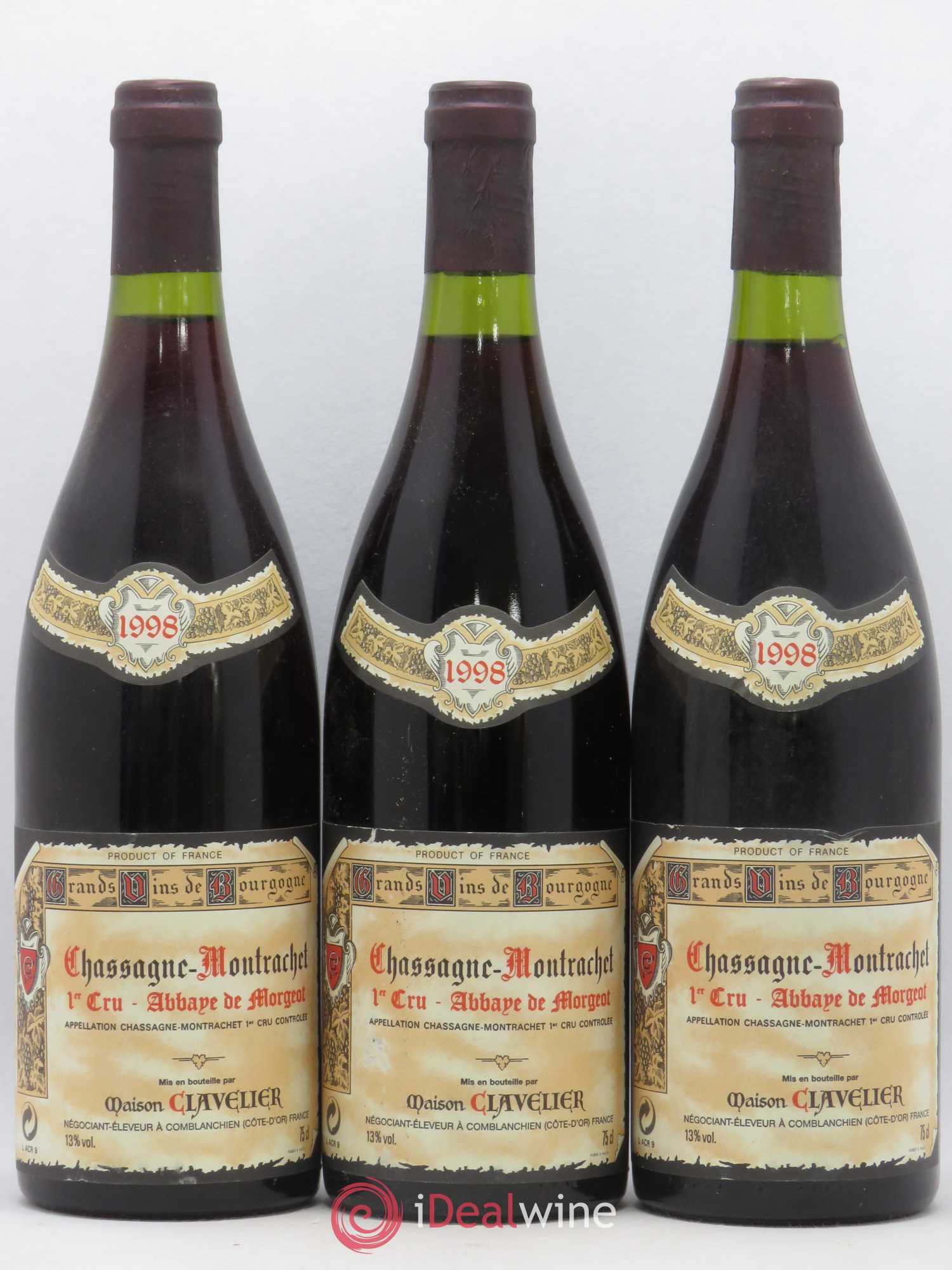 Chassagne-Montrachet 1er Cru Abbaye de Morgeot Maison Clavelier 1998 - Lotto di 3 bottiglie - 0