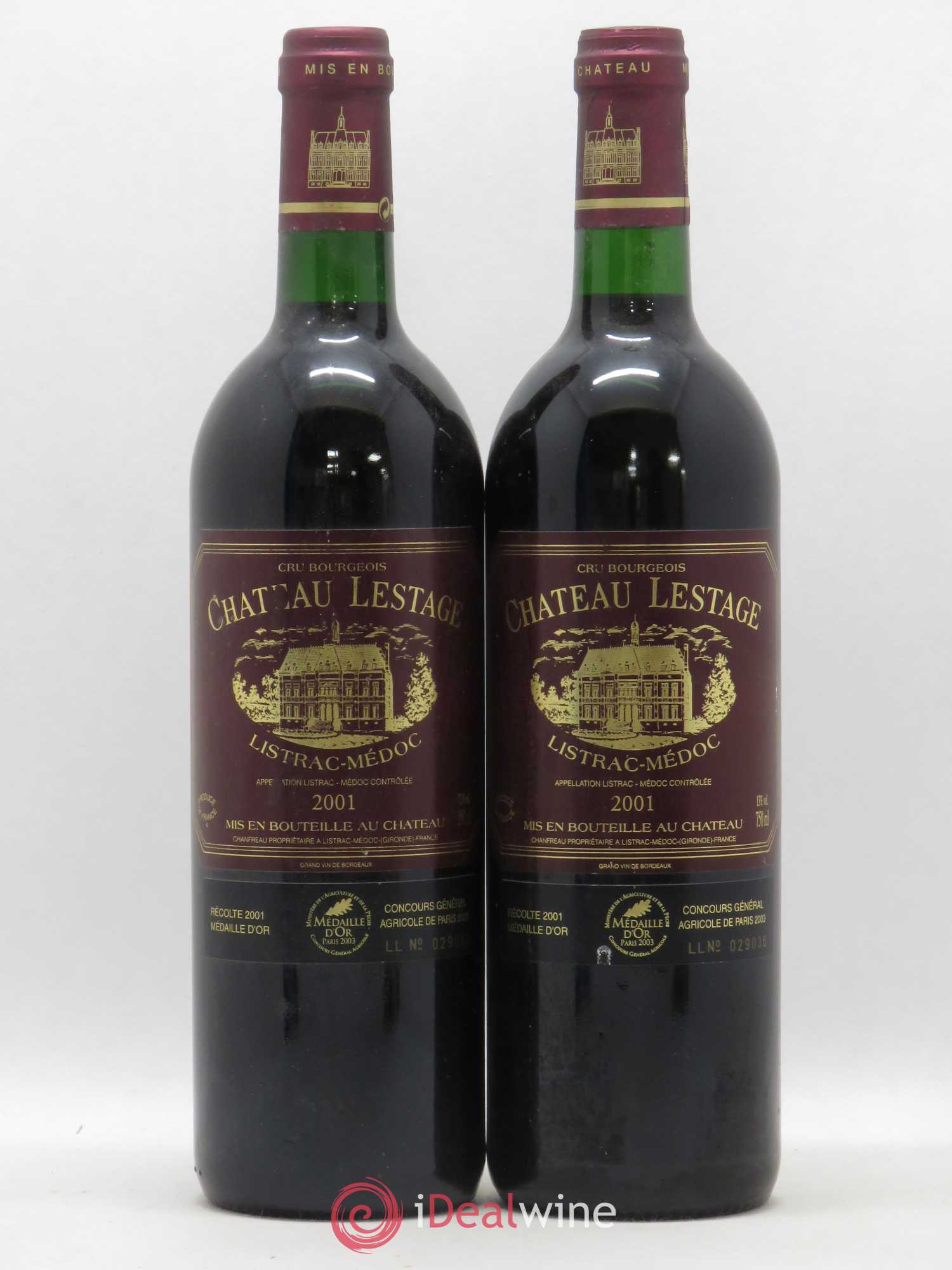 Château Lestage Cru Bourgeois 2001 - Lot de 2 bouteilles - 0