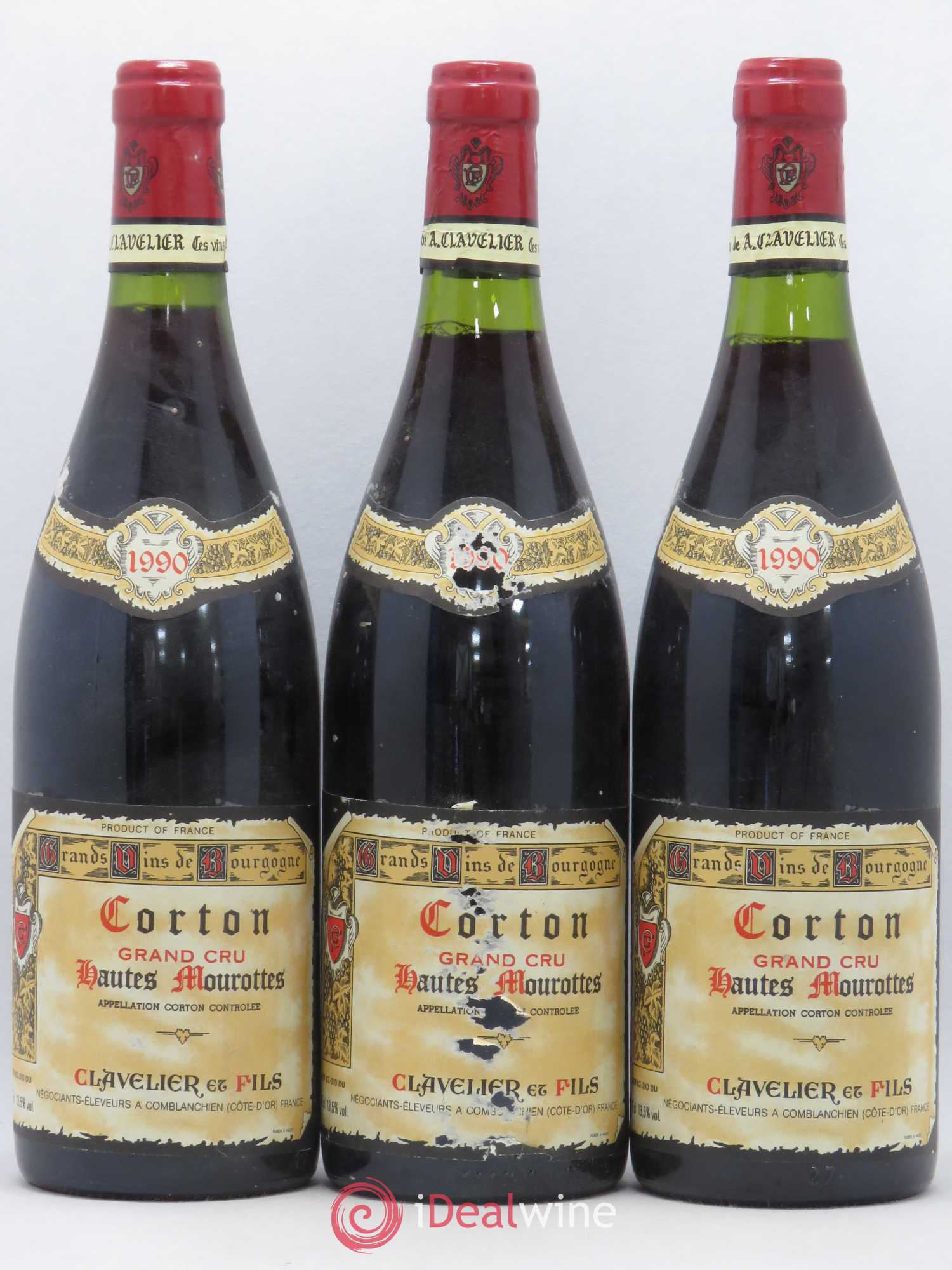 Corton Grand Cru Hautes Mourottes Clavelier & Fils 1990 - Posten von 3 Flaschen - 0