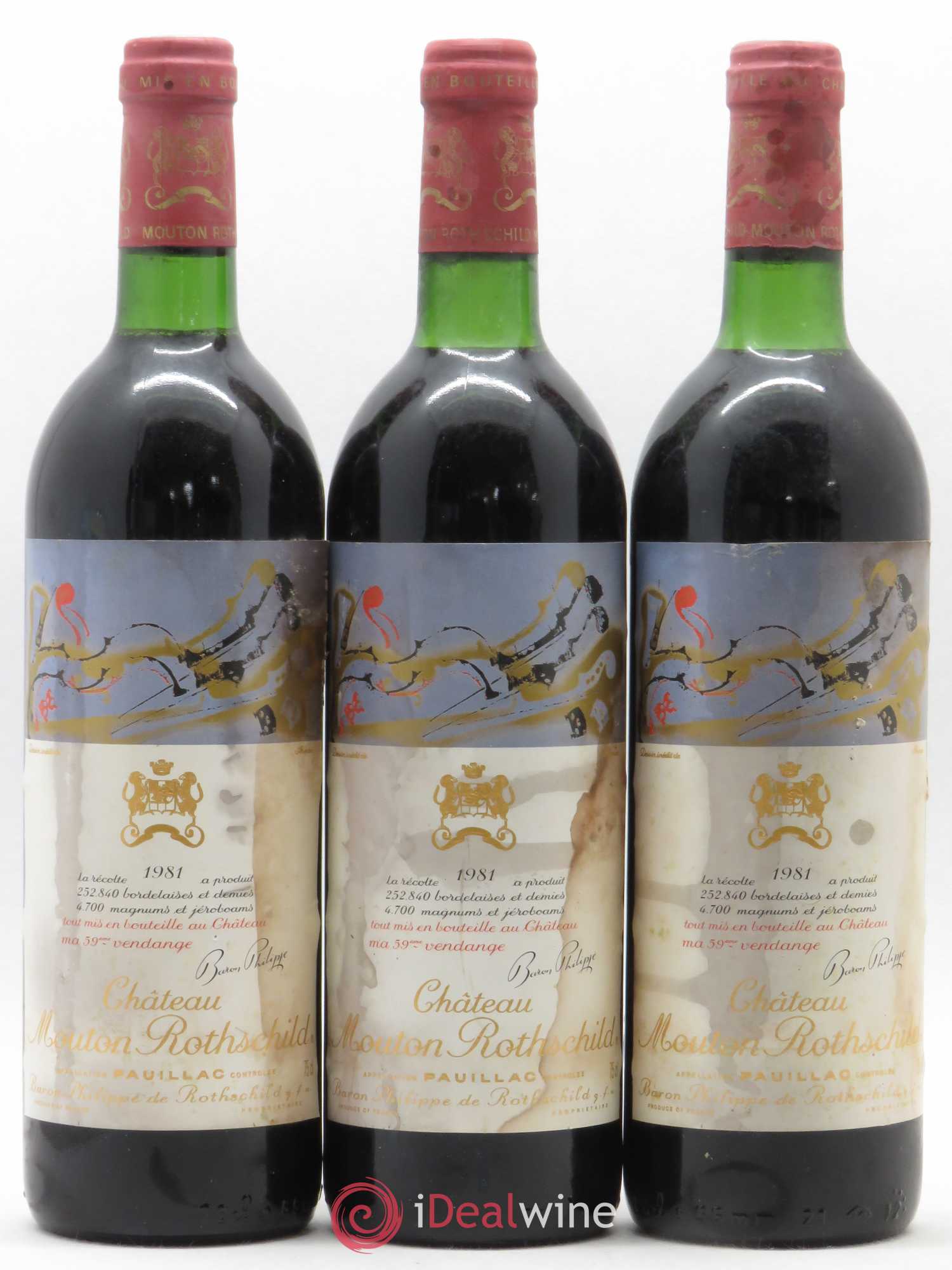 Château Mouton Rothschild 1er Grand Cru Classé 1981 - Lot de 3 bouteilles - 0
