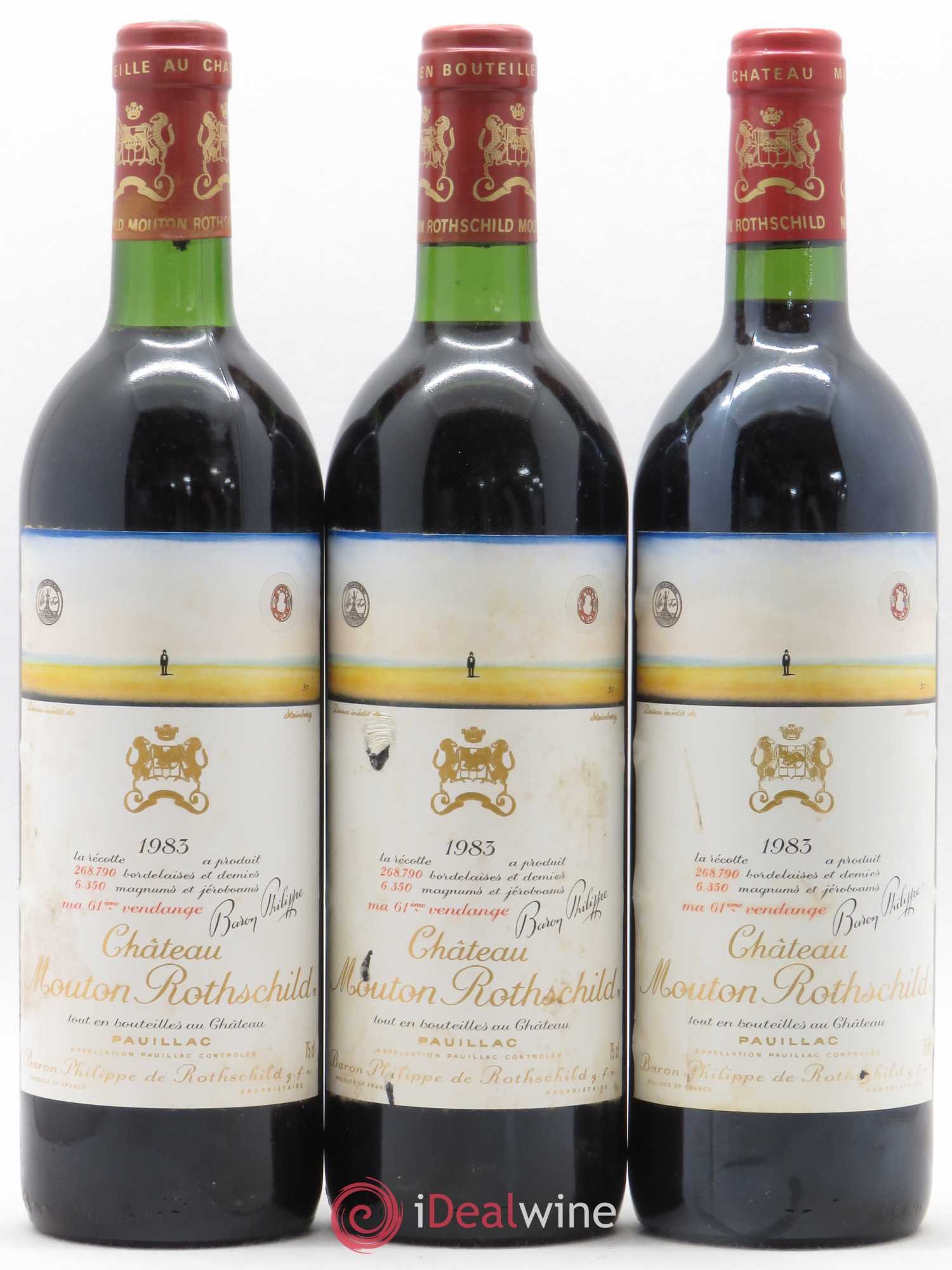 Château Mouton Rothschild 1er Grand Cru Classé 1983 - Lot de 3 bouteilles - 0
