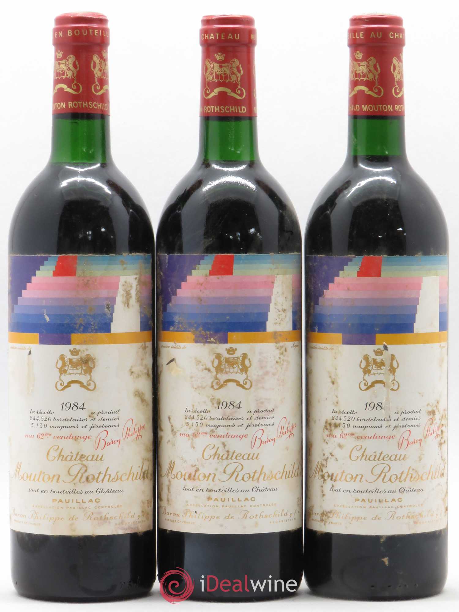 Château Mouton Rothschild 1er Grand Cru Classé 1984 - Lot de 3 bouteilles - 0