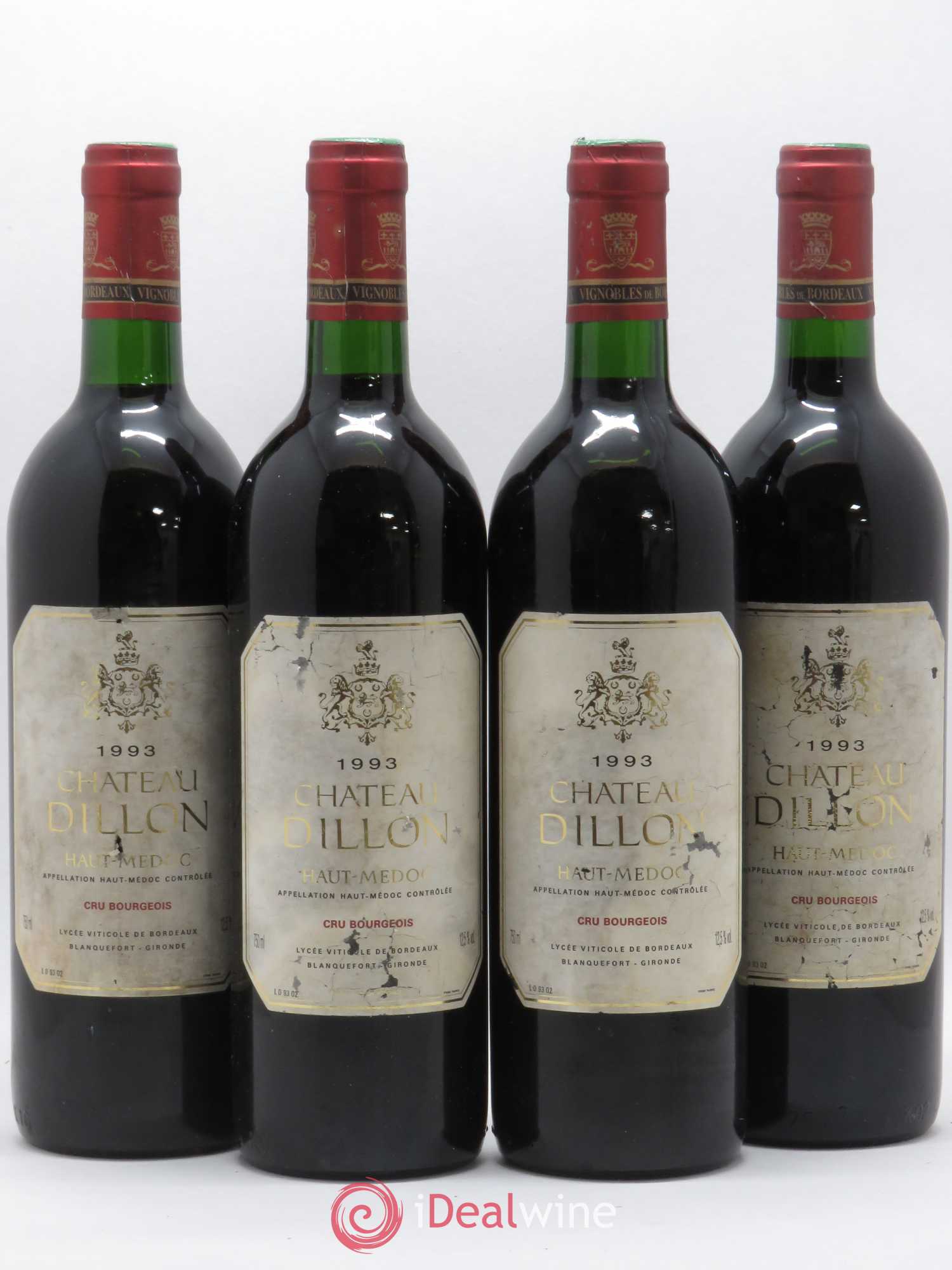 Château Dillon Cru Bourgeois (sans prix de réserve) 1993 - Lot de 4 bouteilles - 0