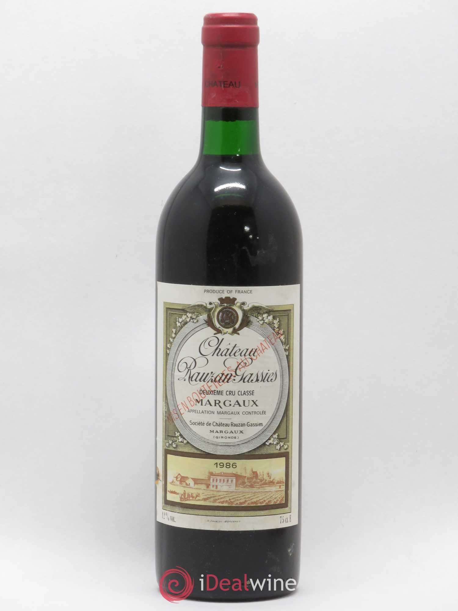 Château Rauzan-Gassies 2ème Grand Cru Classé 1986 - Lot de 1 bouteille - 0