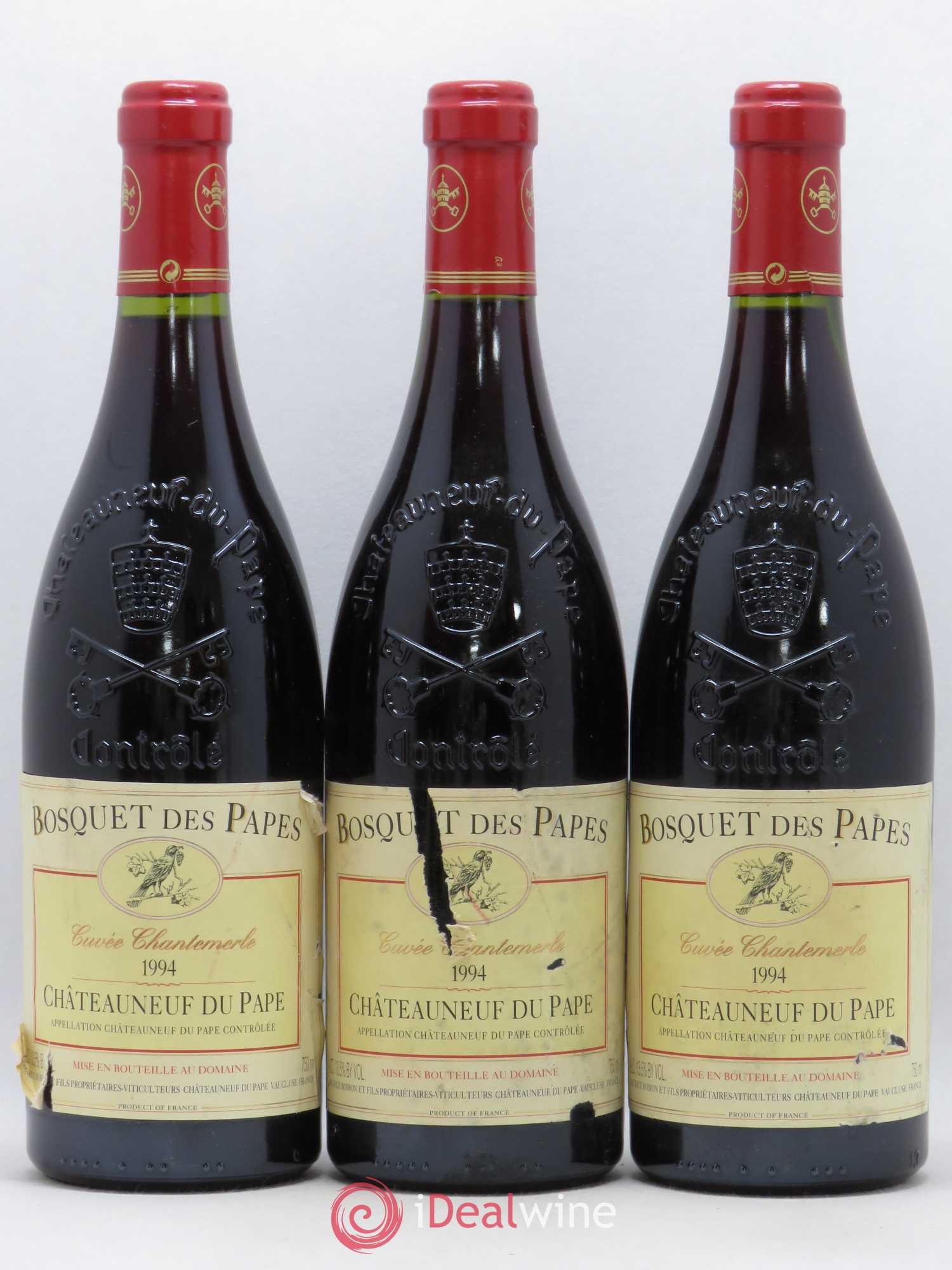 Châteauneuf-du-Pape Bosquet des Papes Famille Boiron Cuvée Chantemerle 1994 - Lot de 3 bouteilles - 0