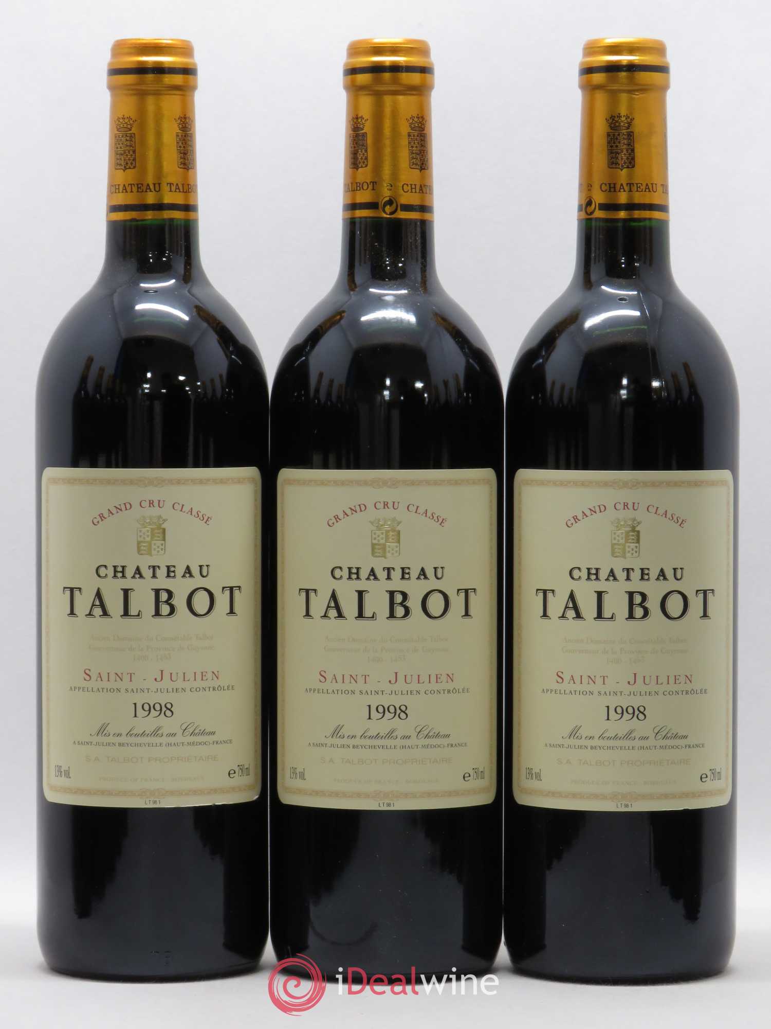Château Talbot 4ème Grand Cru Classé 1998 - Lot de 12 bouteilles - 1