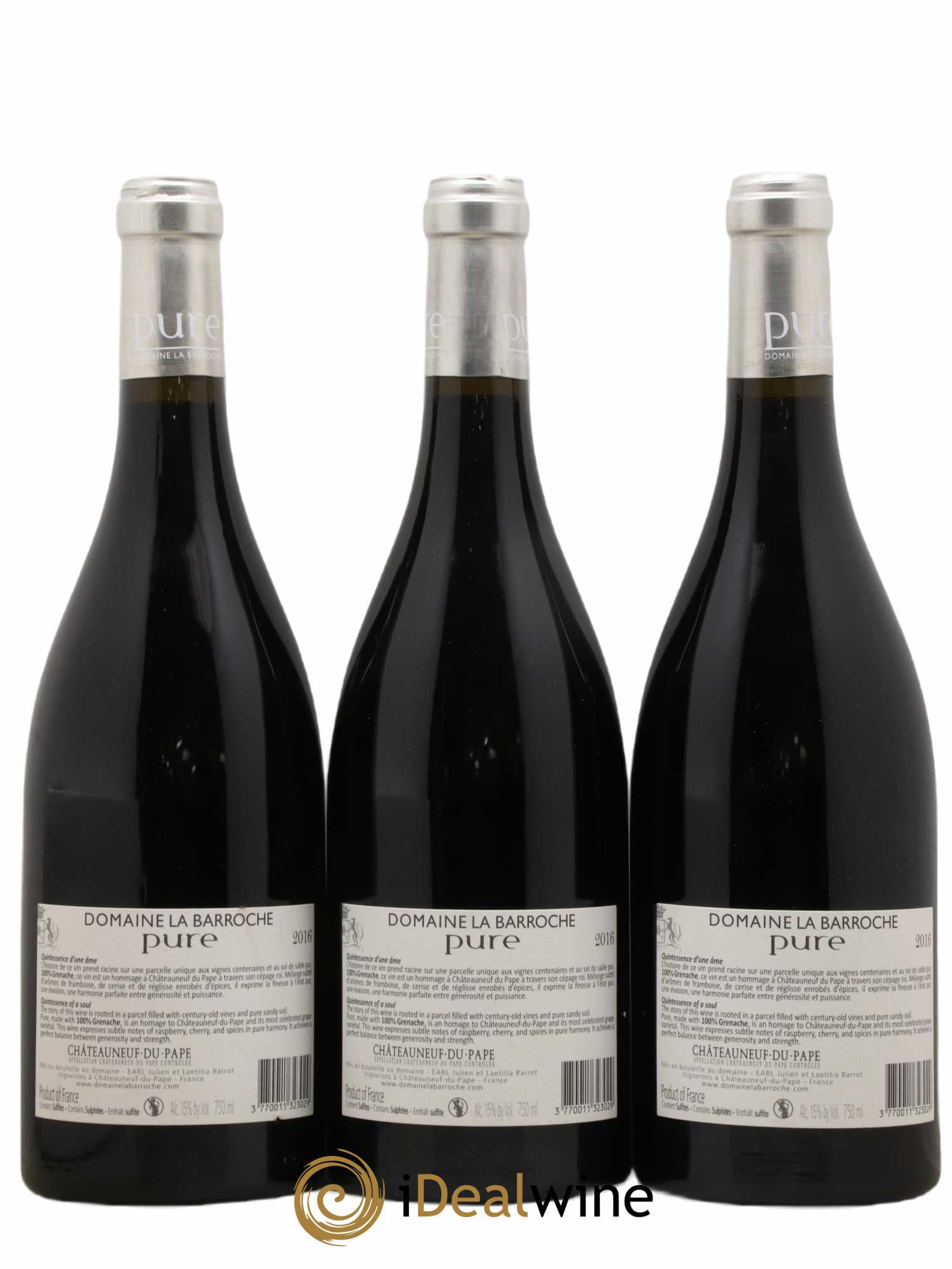 Châteauneuf-du-Pape Cuvée Pure Domaine La Barroche 2016 - Lot de 3 bouteilles - 1