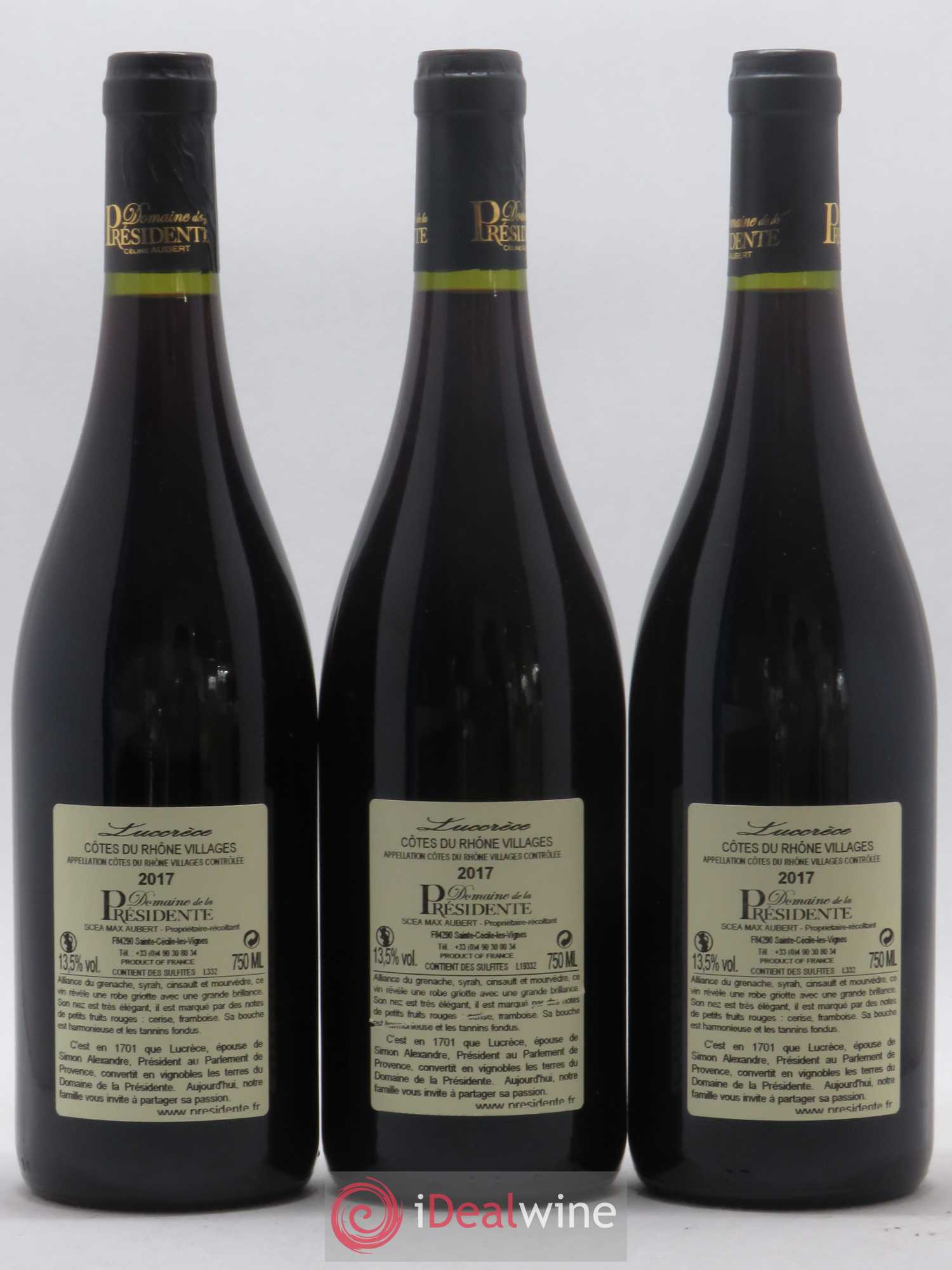 Côtes-du-Rhône Villages Lucrèce Domaine de la Présidente (sans prix de réserve) 2017 - Posten von 3 Flaschen - 1