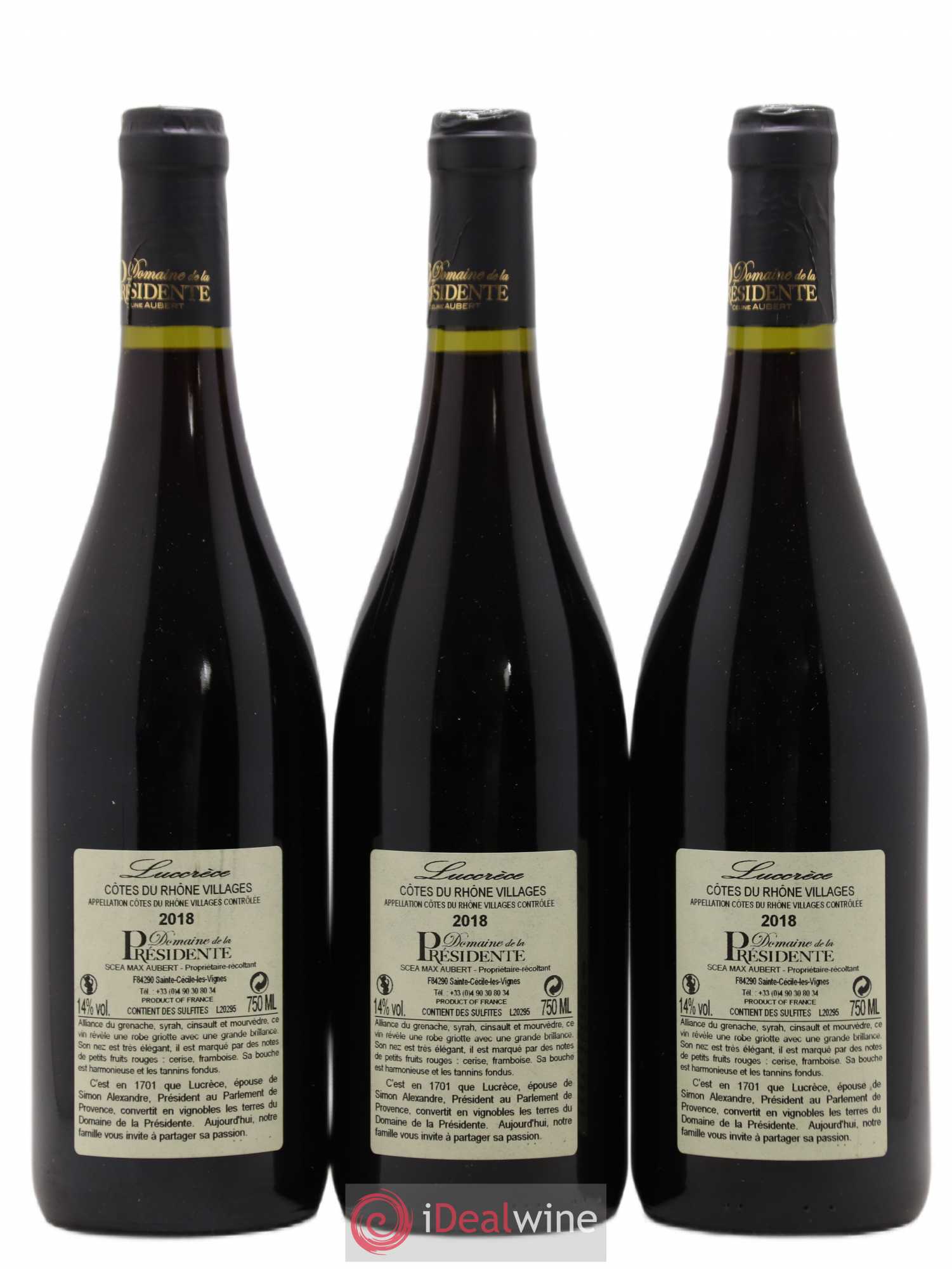 Côtes-du-Rhône Village Domaine De La Presidente Lucrece 2018 - Posten von 6 Flaschen - 2